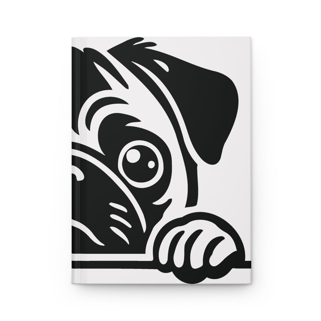 Pug Peek Hardcover Journal — Cute Black & White Dog Notebook