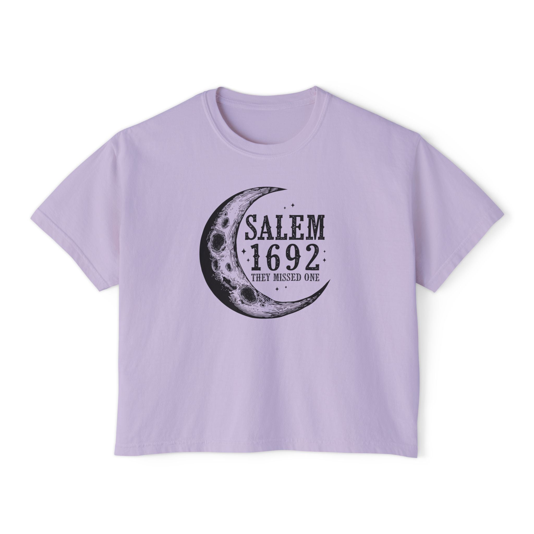 Salem 1692 Crescent Moon Women's Boxy Tee — Witchy Moon Phases Graphic