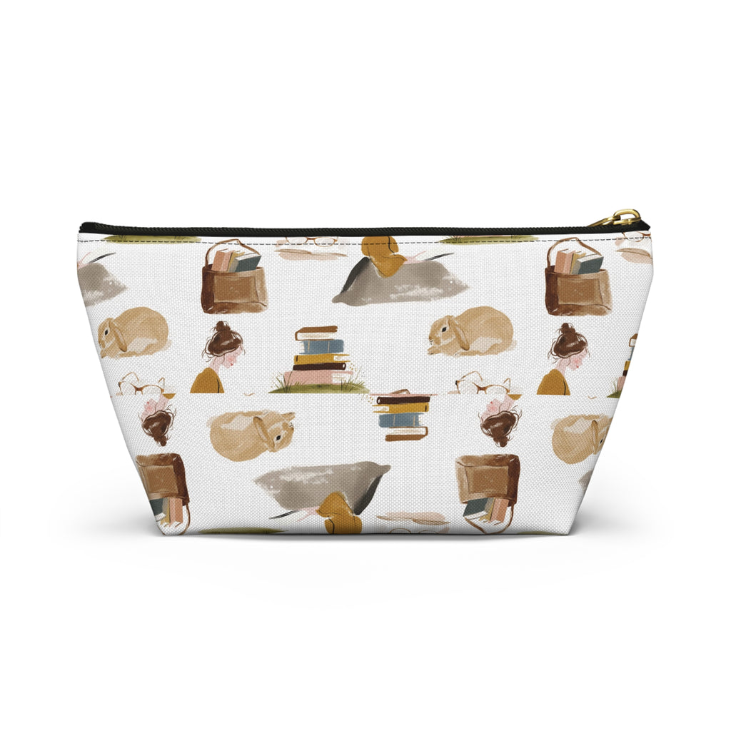 Cozy Reading Accessory Pouch — Cats, Books & Tea T-Bottom Makeup Bag