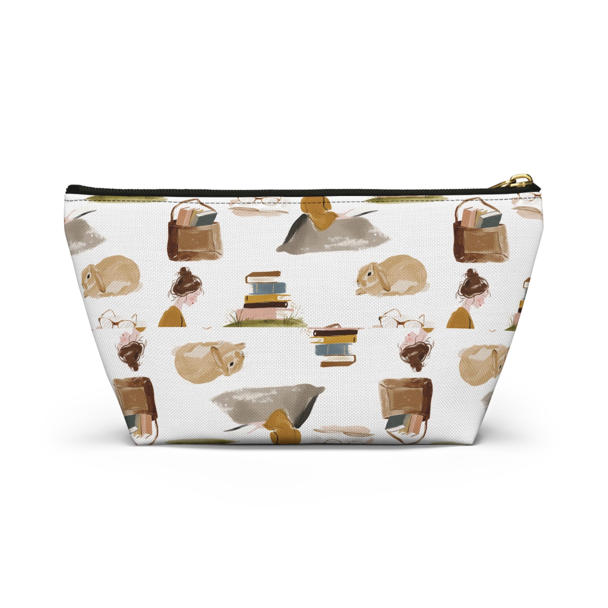 Cozy Reading Accessory Pouch — Cats, Books & Tea T-Bottom Makeup Bag