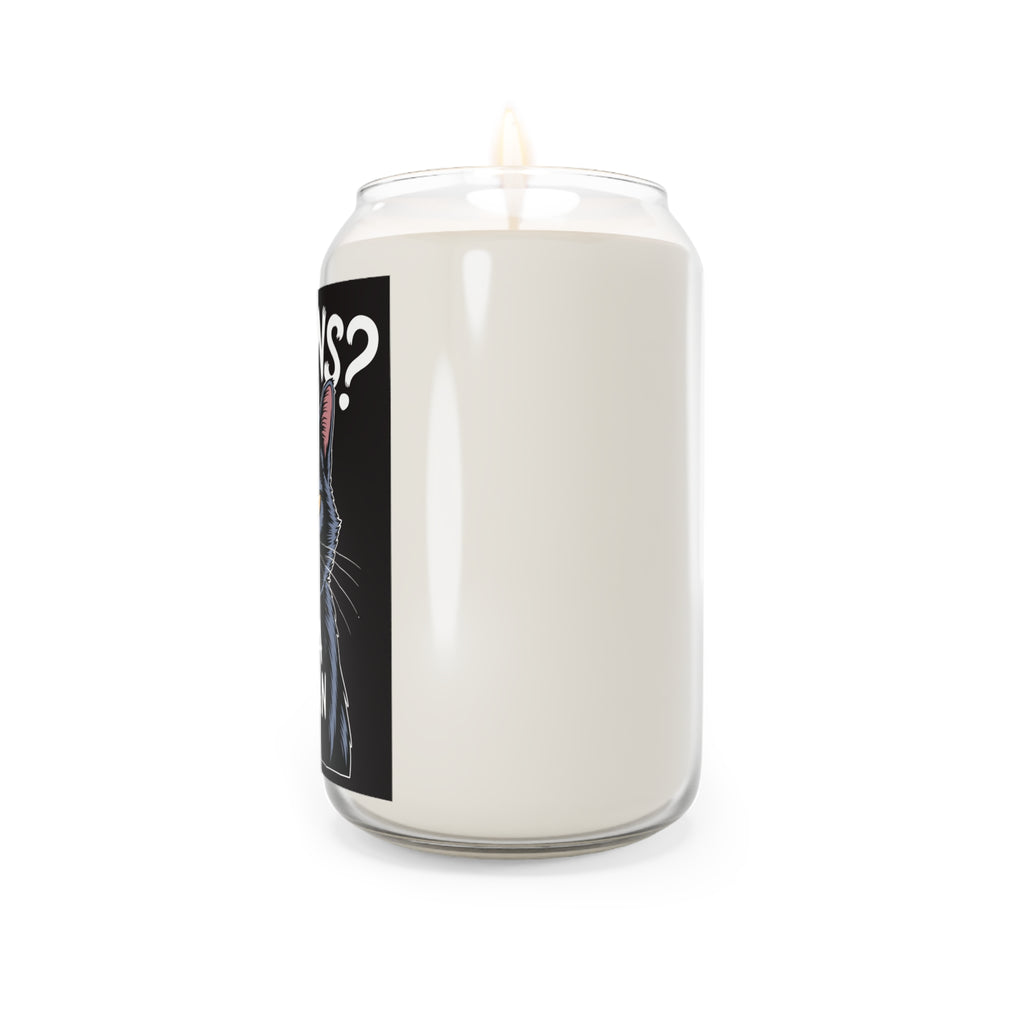White candle in a glass jar with a black accent on a white background