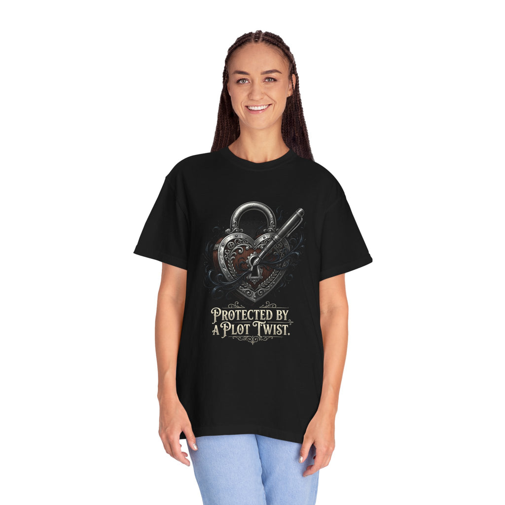 Protected by a Plot Twist T-Shirt | Heart Lock & Key Literary Design