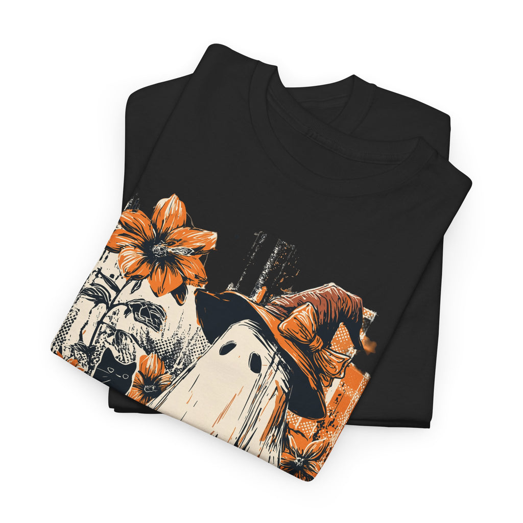 Halloween Ghost Tee — Cute Retro Ghost with Pumpkins & Witch Hat