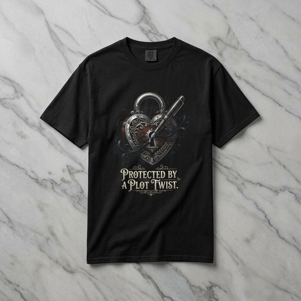 Protected by a Plot Twist T-Shirt | Heart Lock & Key Literary Design