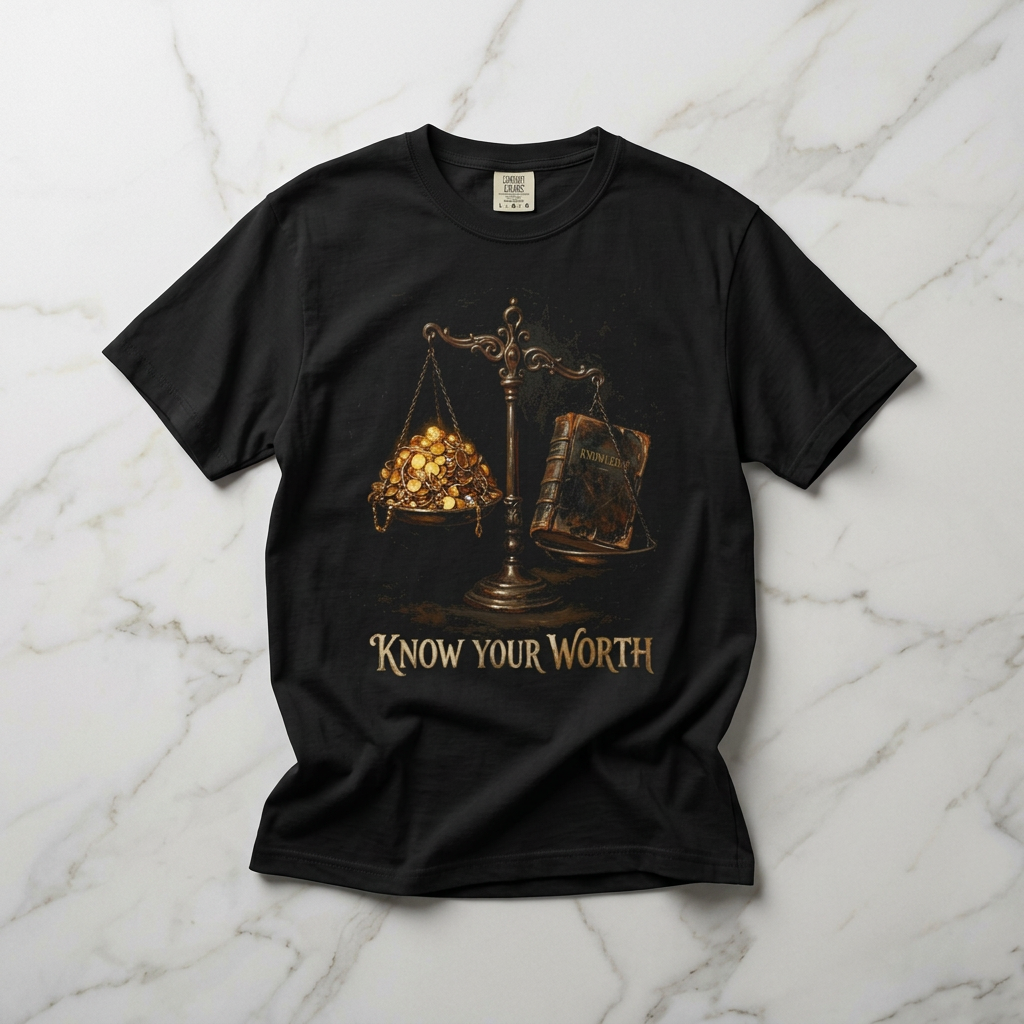 Know Your Worth Scales Book Graphic T-shirt | Empowerment