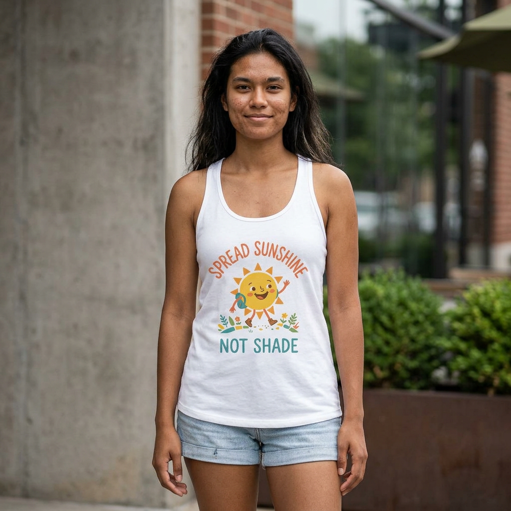 Spread Sunshine Not Shade Racerback Tank — Women’s Positive Vibe Workout Top