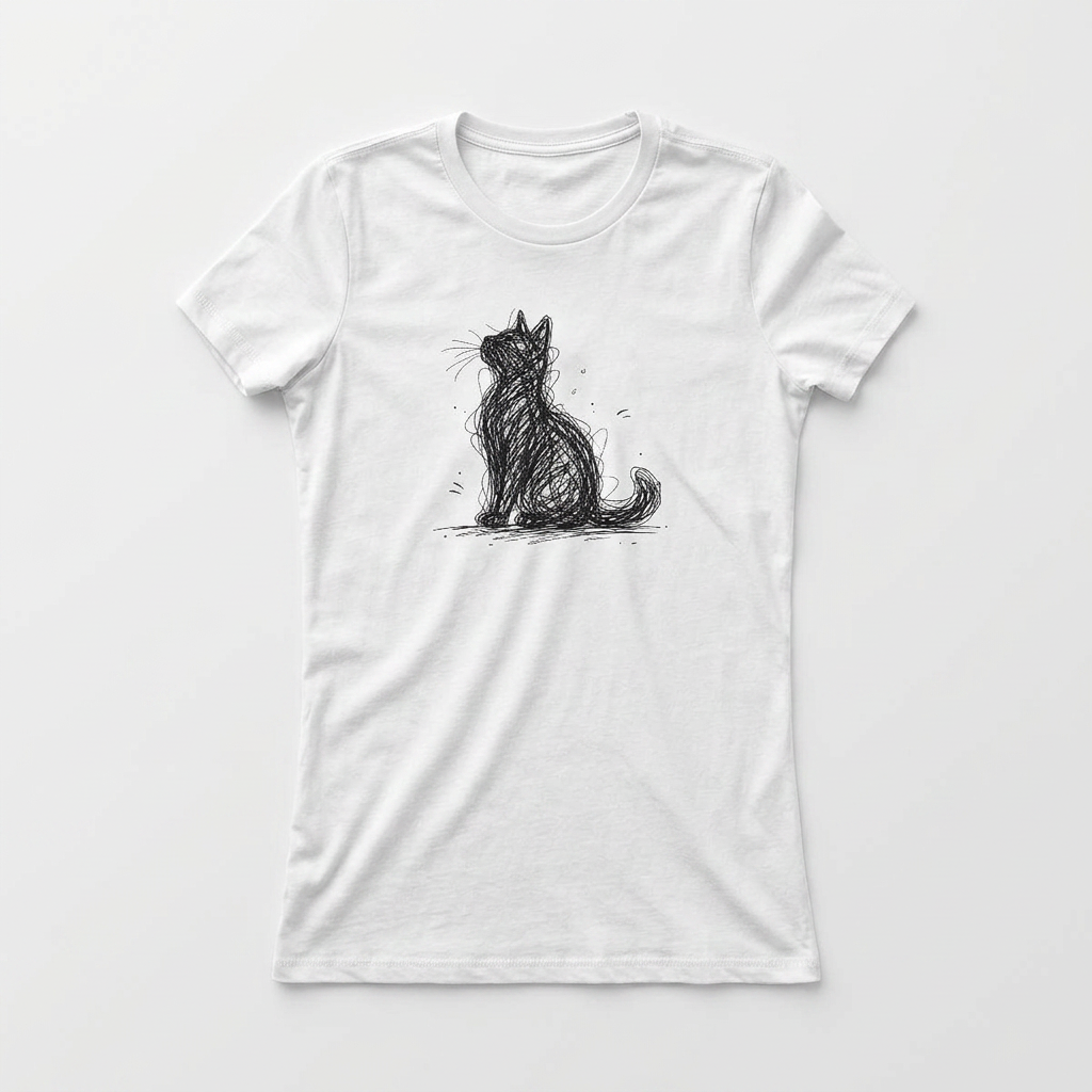 Women's Cat Sketch Tee — Cute Hand-Drawn Cat Graphic Shirt for Cat Lovers
