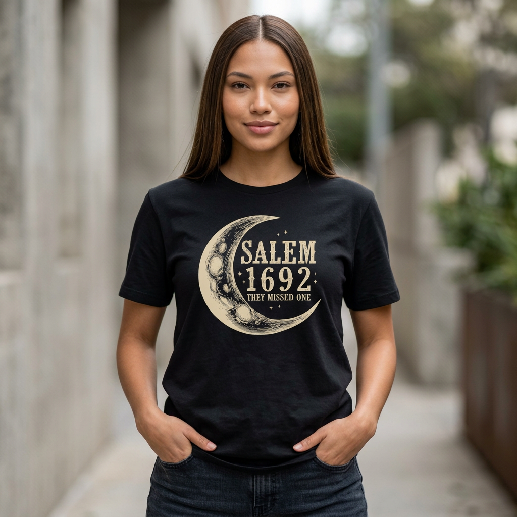 Salem 1692 Crescent Moon Women's Boxy Tee — Witchy Moon Phases Graphic