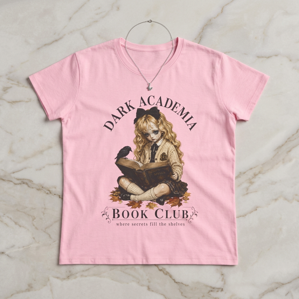 Dark Academia Book Club T-Shirt — Vintage Gothic Girl Reading Tee