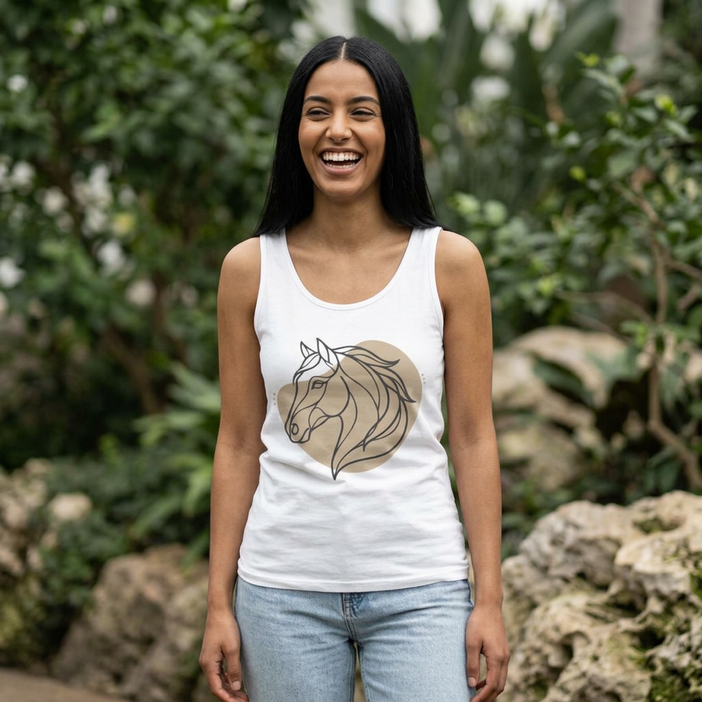Horse Line Art Tank Top — Minimalist Equestrian Heart Design