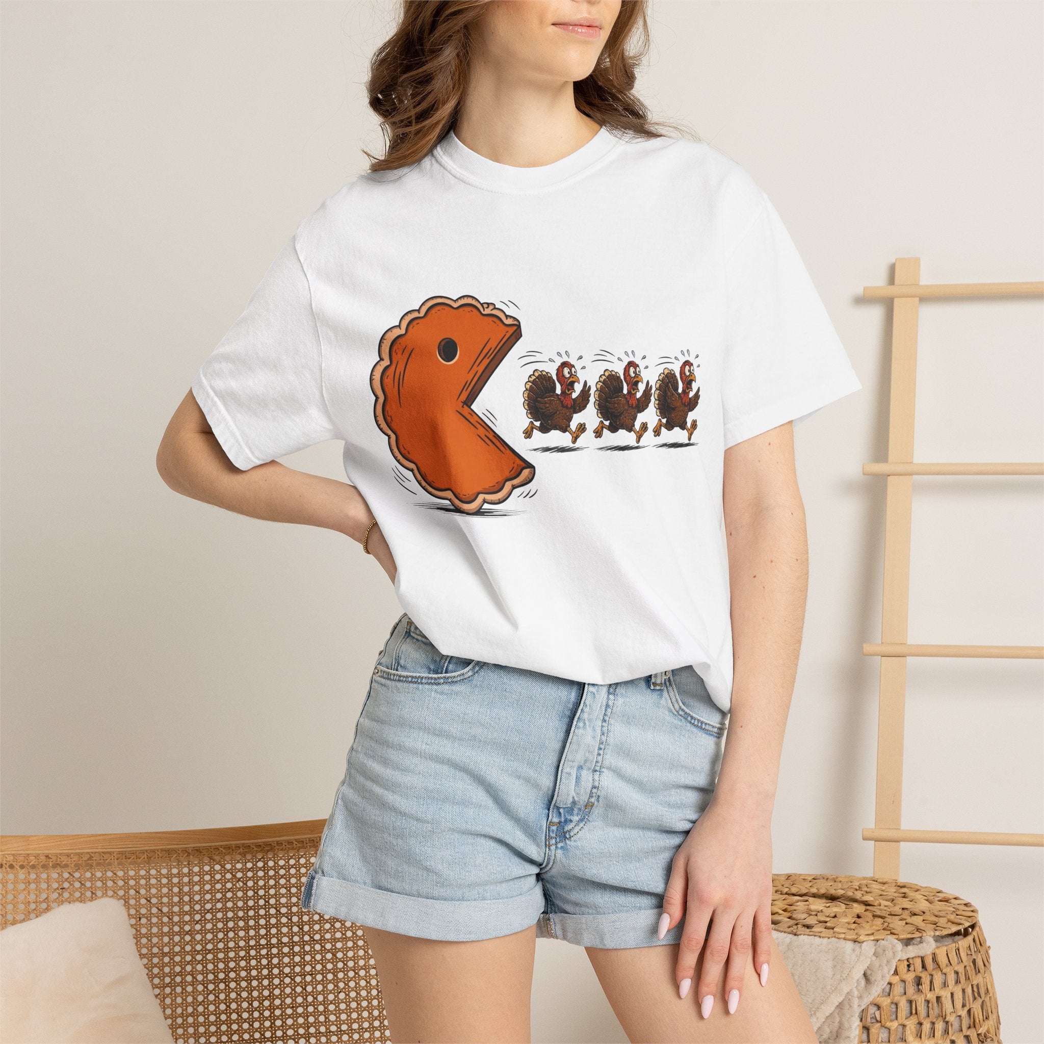 Pac-Man Pie T-Shirt — Funny Thanksgiving Turkey Chase Tee