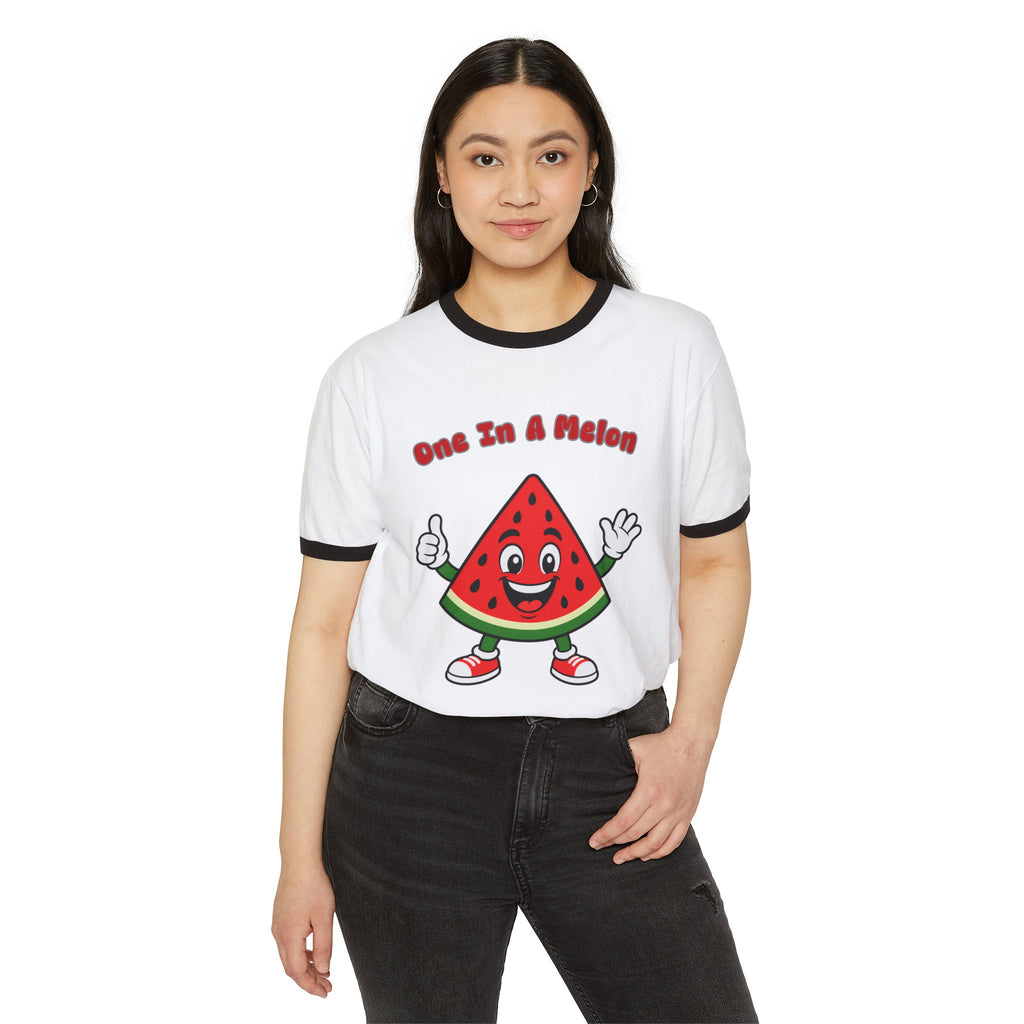 "One In A Melon" Cute Watermelon Slice Graphic Ringer Tee