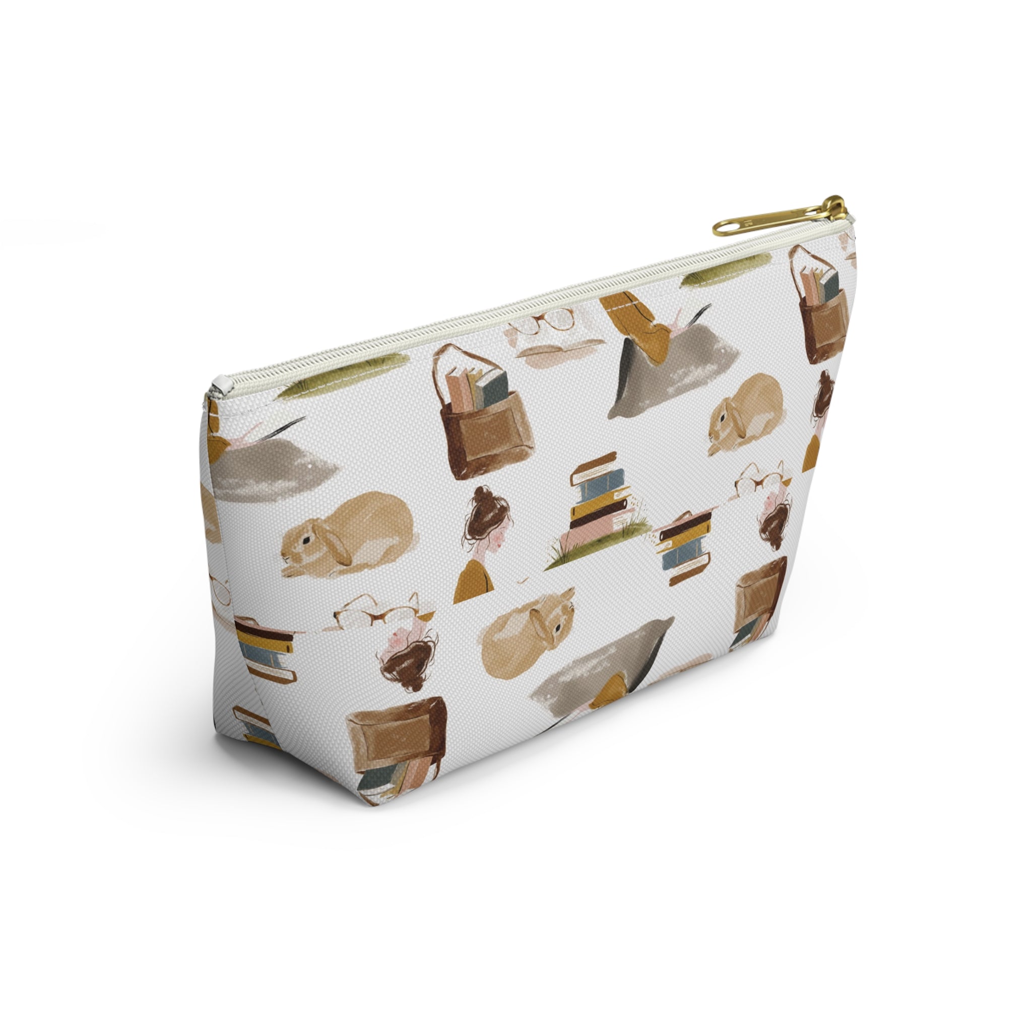 Cozy Reading Accessory Pouch — Cats, Books & Tea T-Bottom Makeup Bag