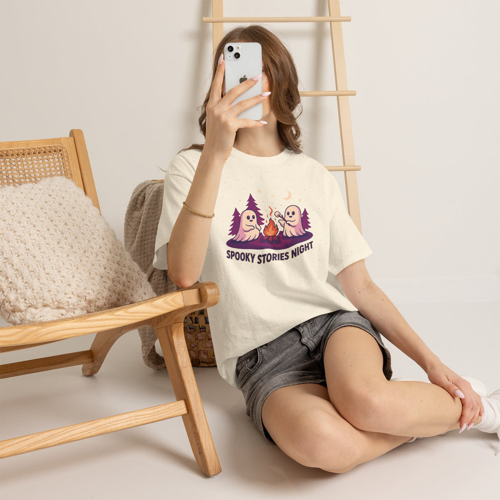 Spooky Stories Night Tee — Cute Ghost Campfire Halloween T-Shirt