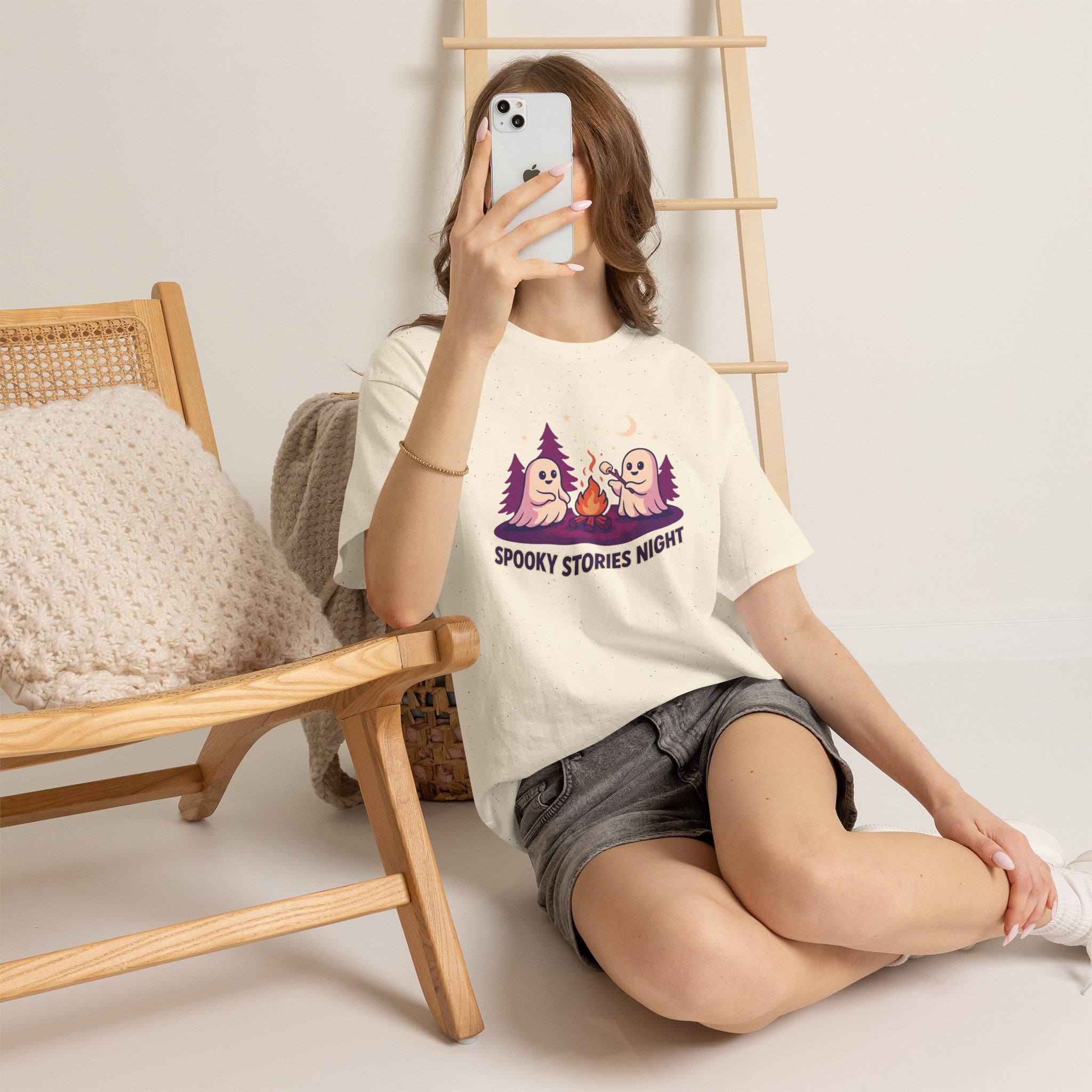 Spooky Stories Night Tee — Cute Ghost Campfire Halloween T-Shirt