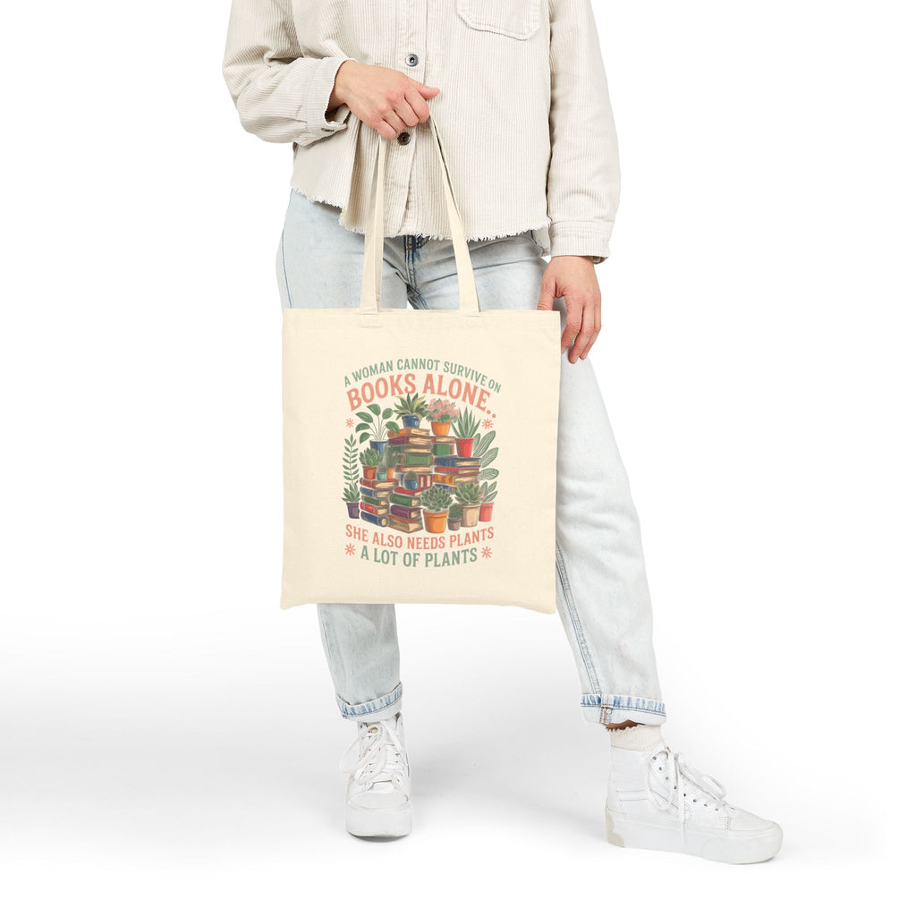 Plant & Book Lover Cotton Canvas Tote Bag