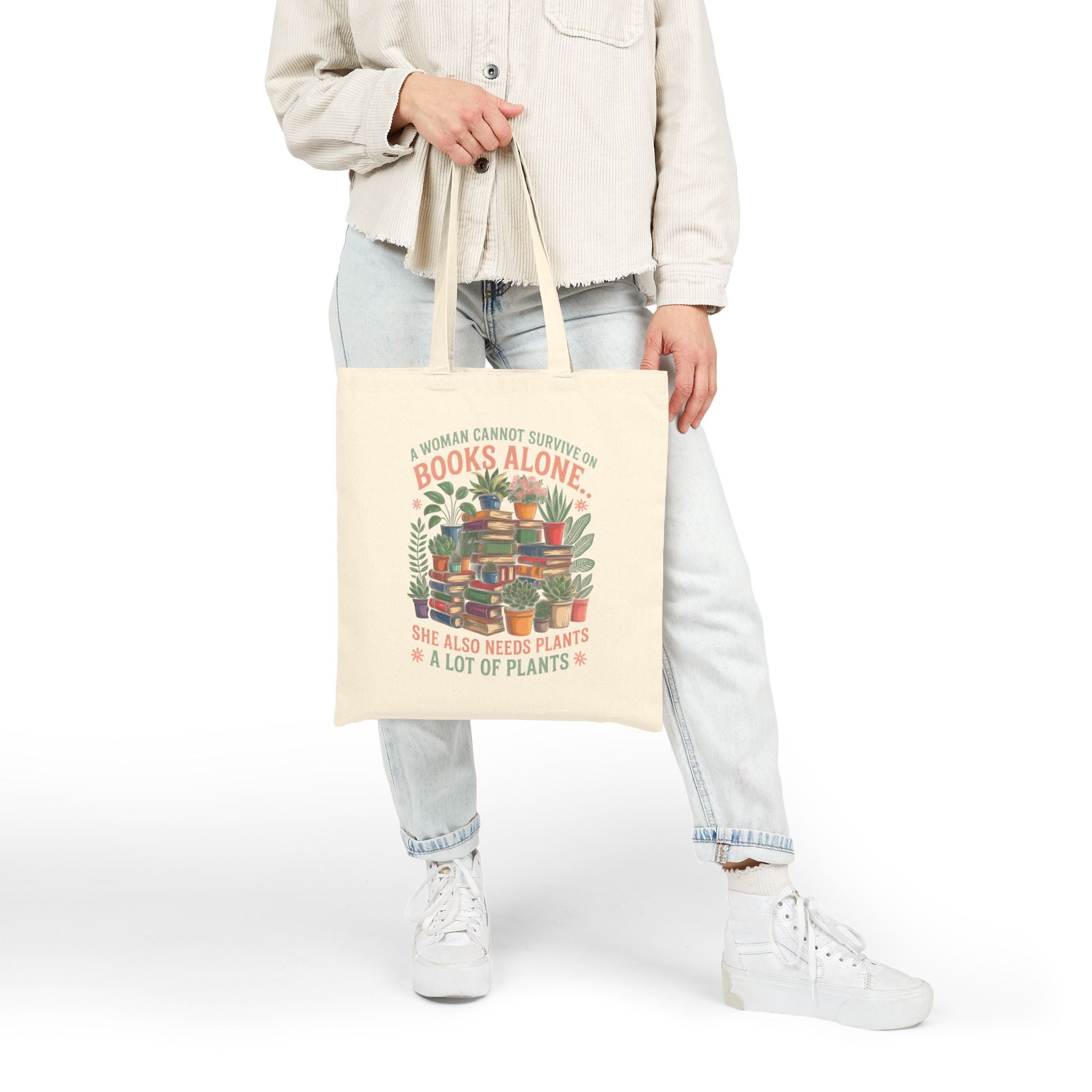 Plant & Book Lover Cotton Canvas Tote Bag
