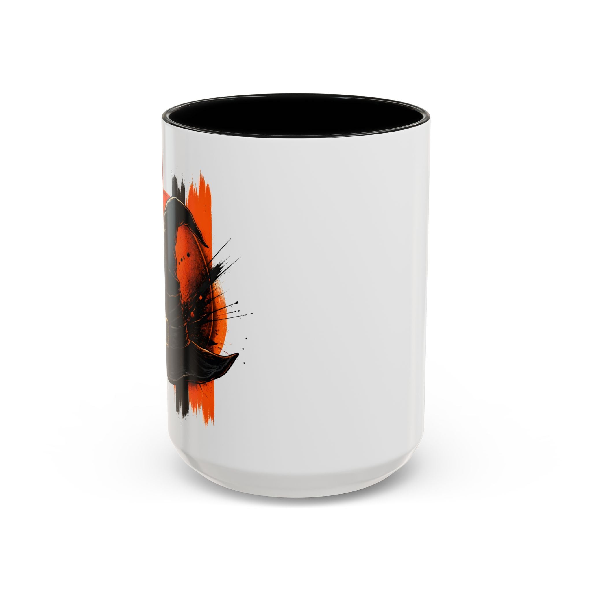 Black Hat & Orange Brushstroke Accent Coffee Mug — Halloween Cat Coffee Cup (11/15oz)