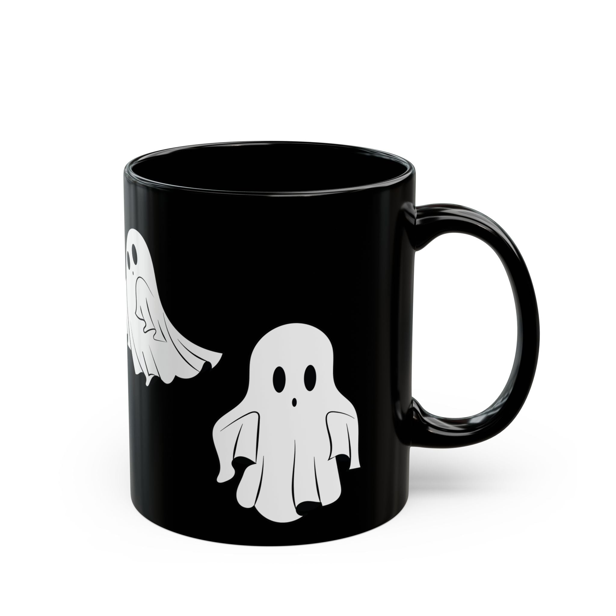 Ghost Pattern Black Mug – Cute Halloween Coffee Cup (11oz & 15oz)