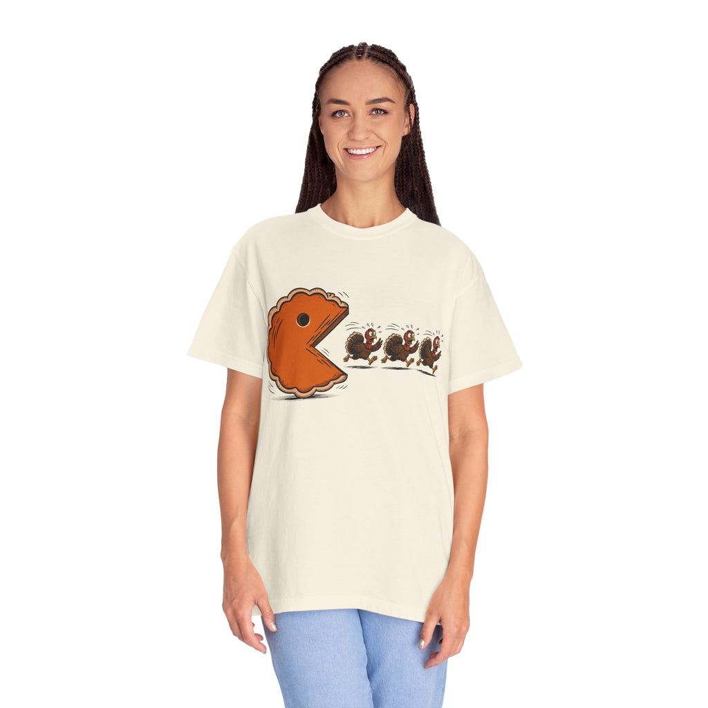 Pac-Man Pie T-Shirt — Funny Thanksgiving Turkey Chase Tee