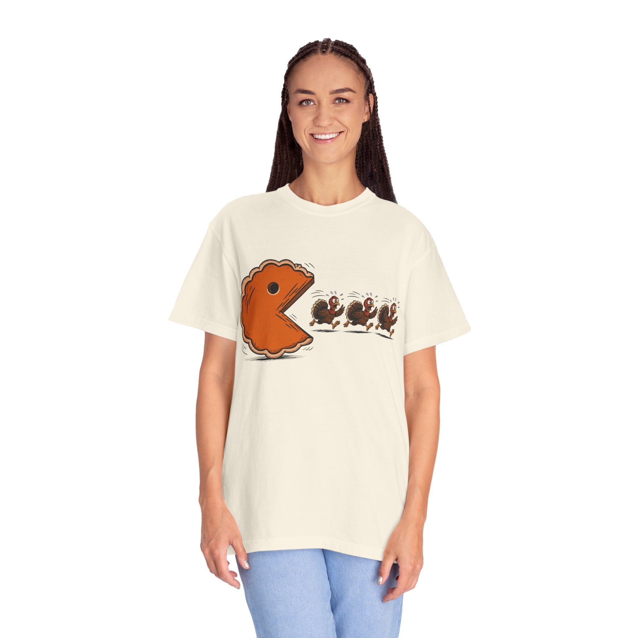 Pac-Man Pie T-Shirt — Funny Thanksgiving Turkey Chase Tee