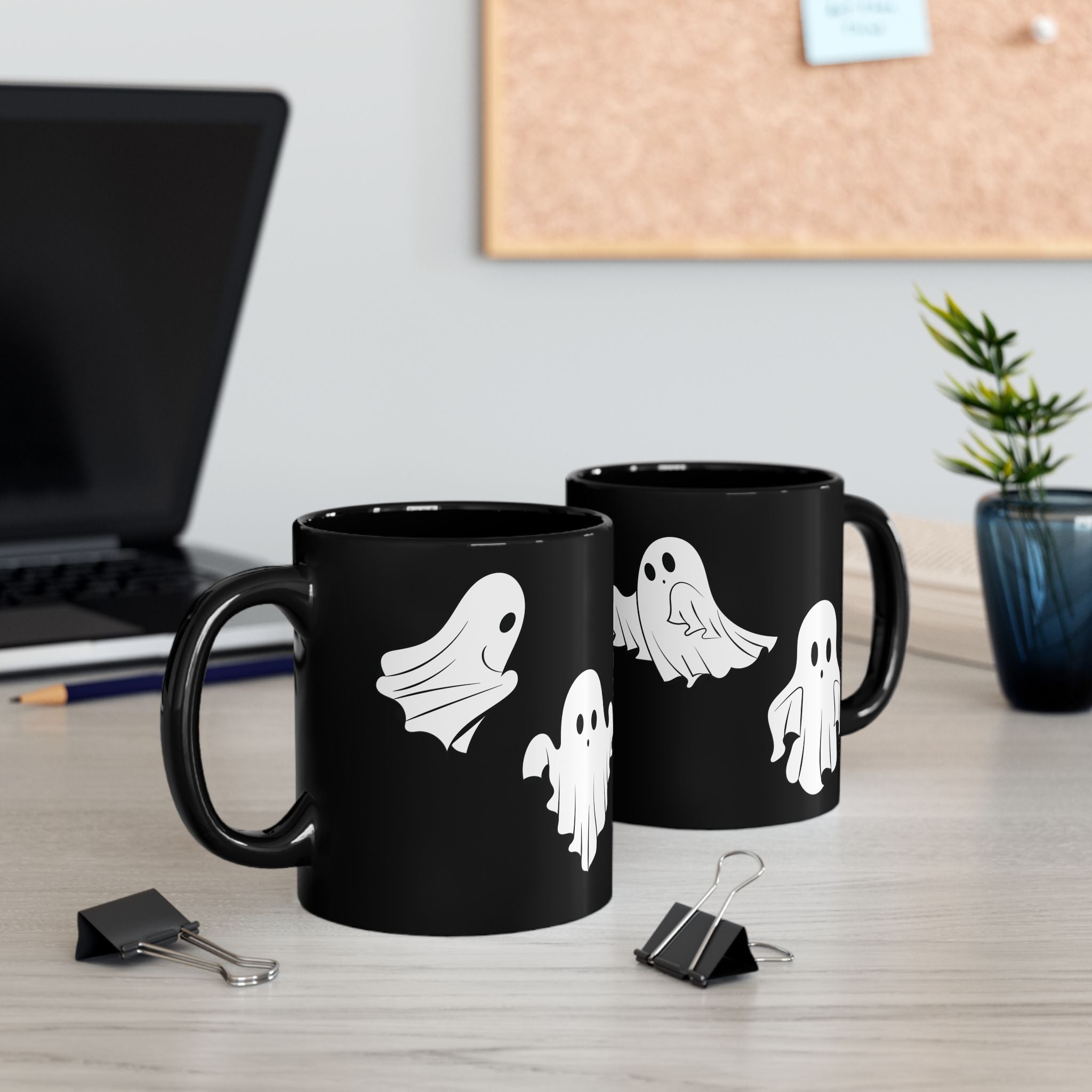 Ghost Pattern Black Mug – Cute Halloween Coffee Cup (11oz & 15oz)