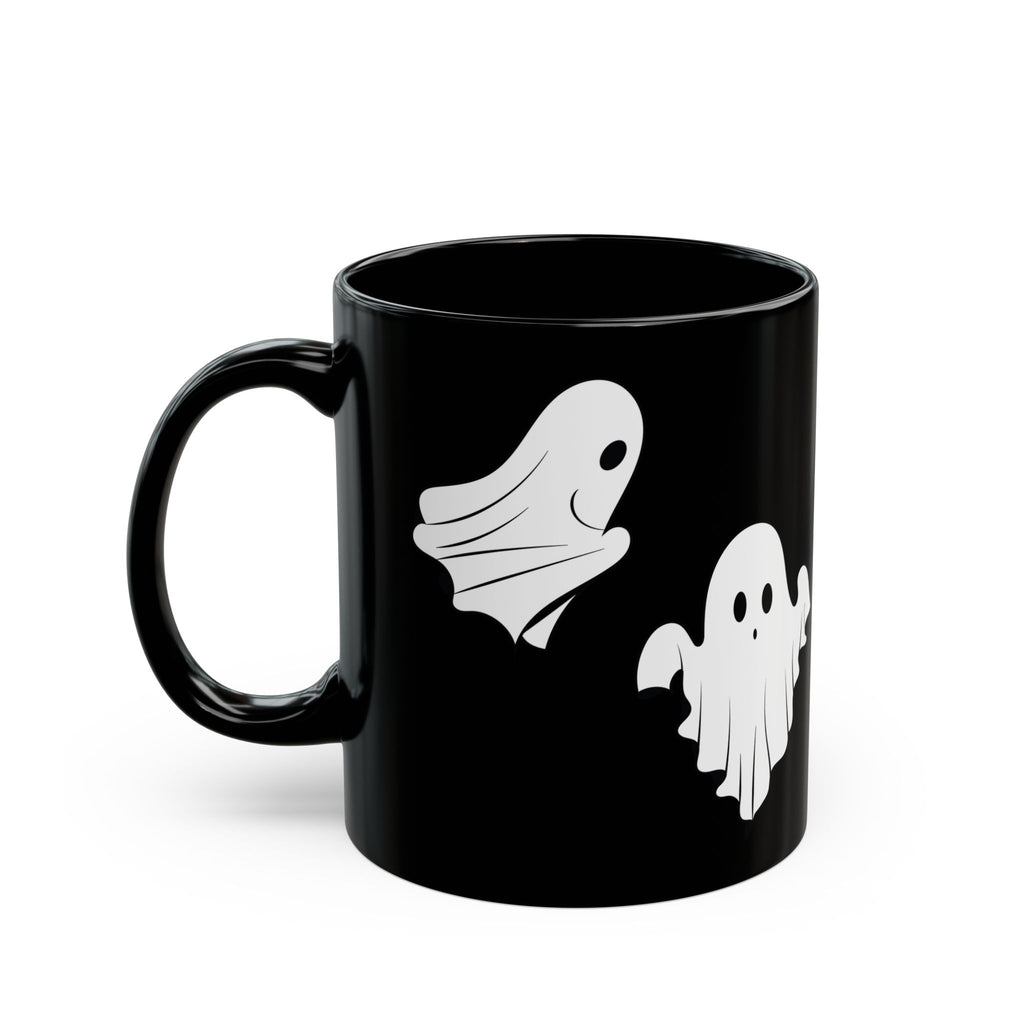 Ghost Pattern Black Mug – Cute Halloween Coffee Cup (11oz & 15oz)