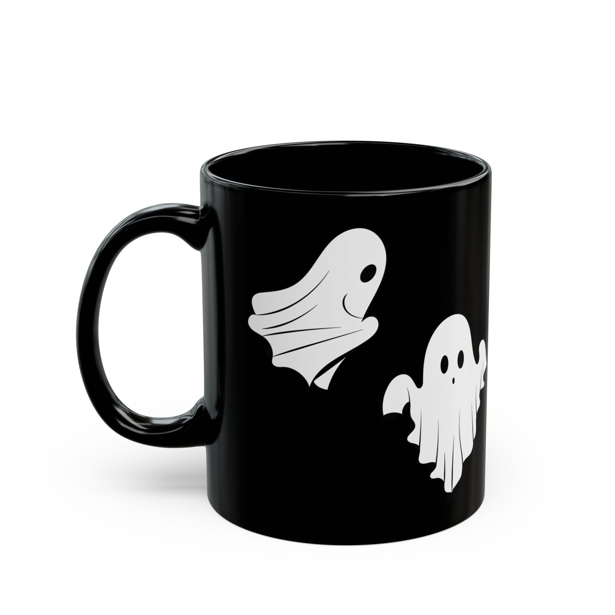 Ghost Pattern Black Mug – Cute Halloween Coffee Cup (11oz & 15oz)