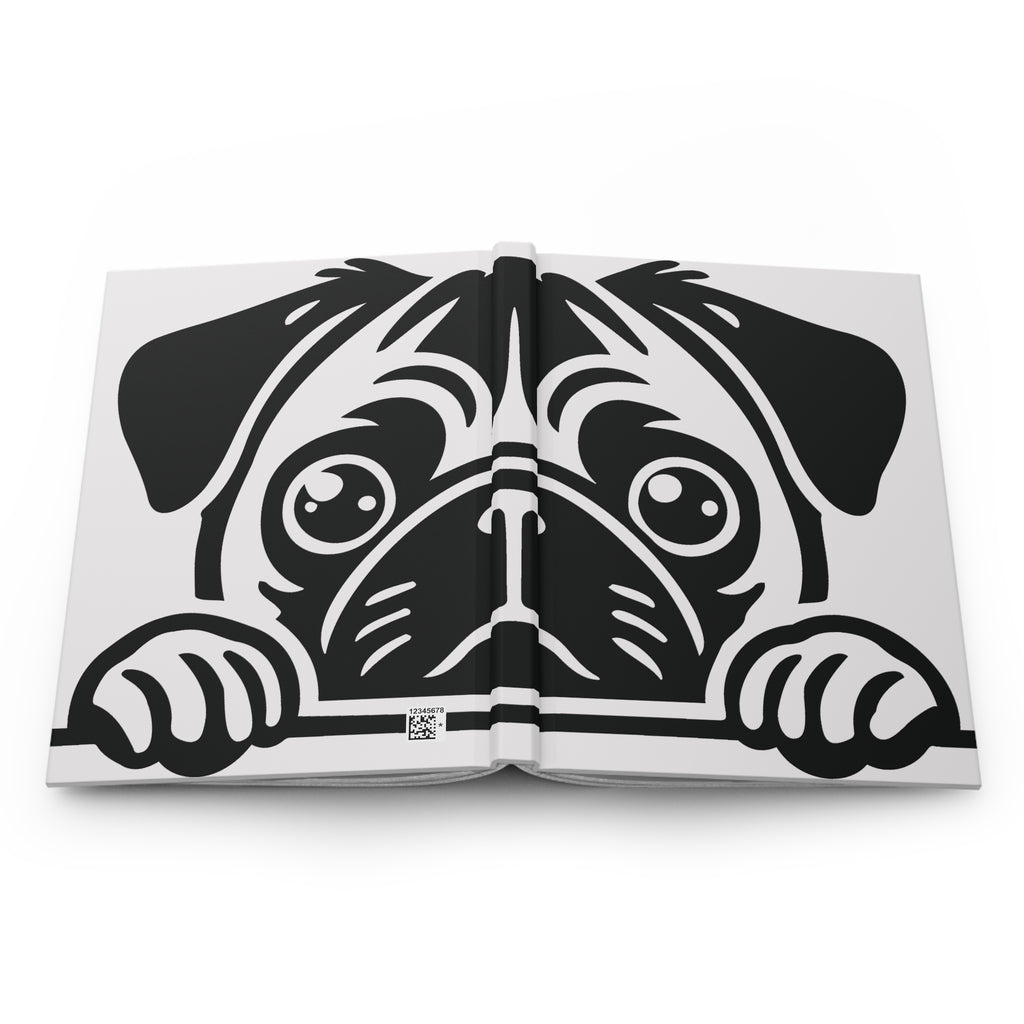 Pug Peek Hardcover Journal — Cute Black & White Dog Notebook