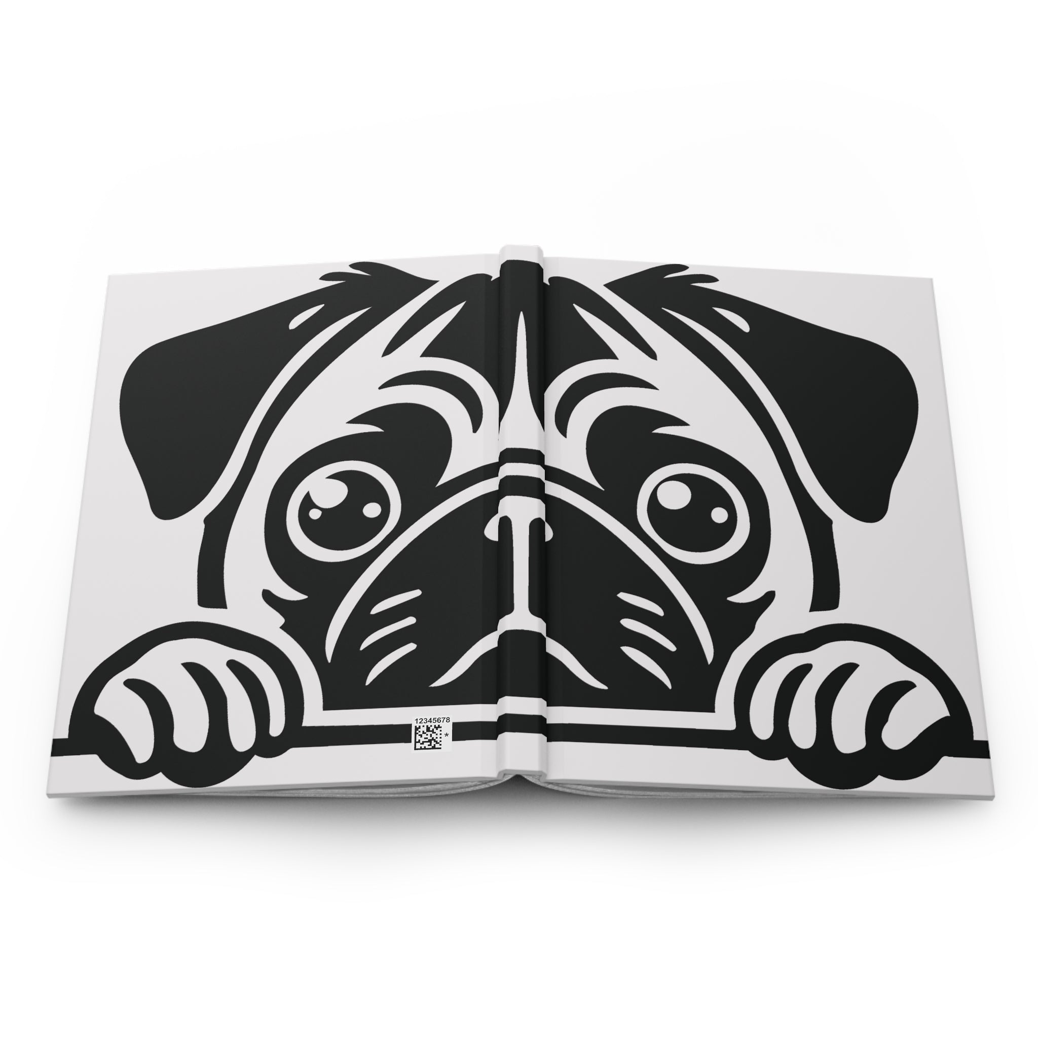 Pug Peek Hardcover Journal — Cute Black & White Dog Notebook