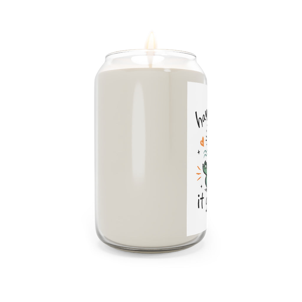White candle in a glass jar on a white background