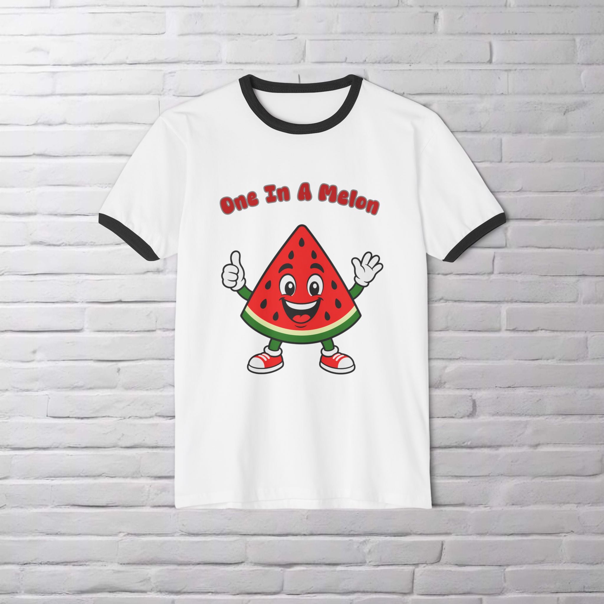 "One In A Melon" Cute Watermelon Slice Graphic Ringer Tee