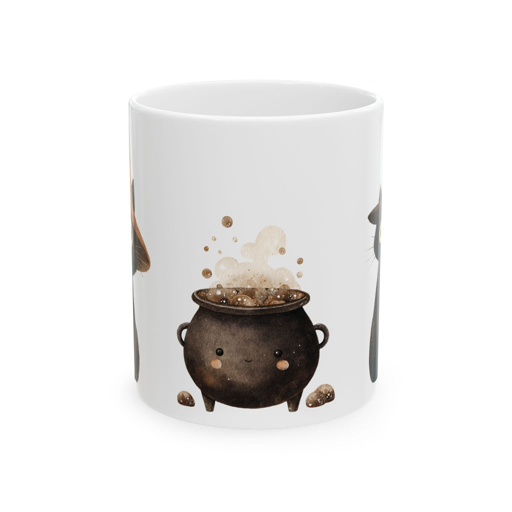 Witch Cat Ceramic Mug — Cute Black Cats & Bubbling Cauldron Coffee Cup (11oz/15oz)