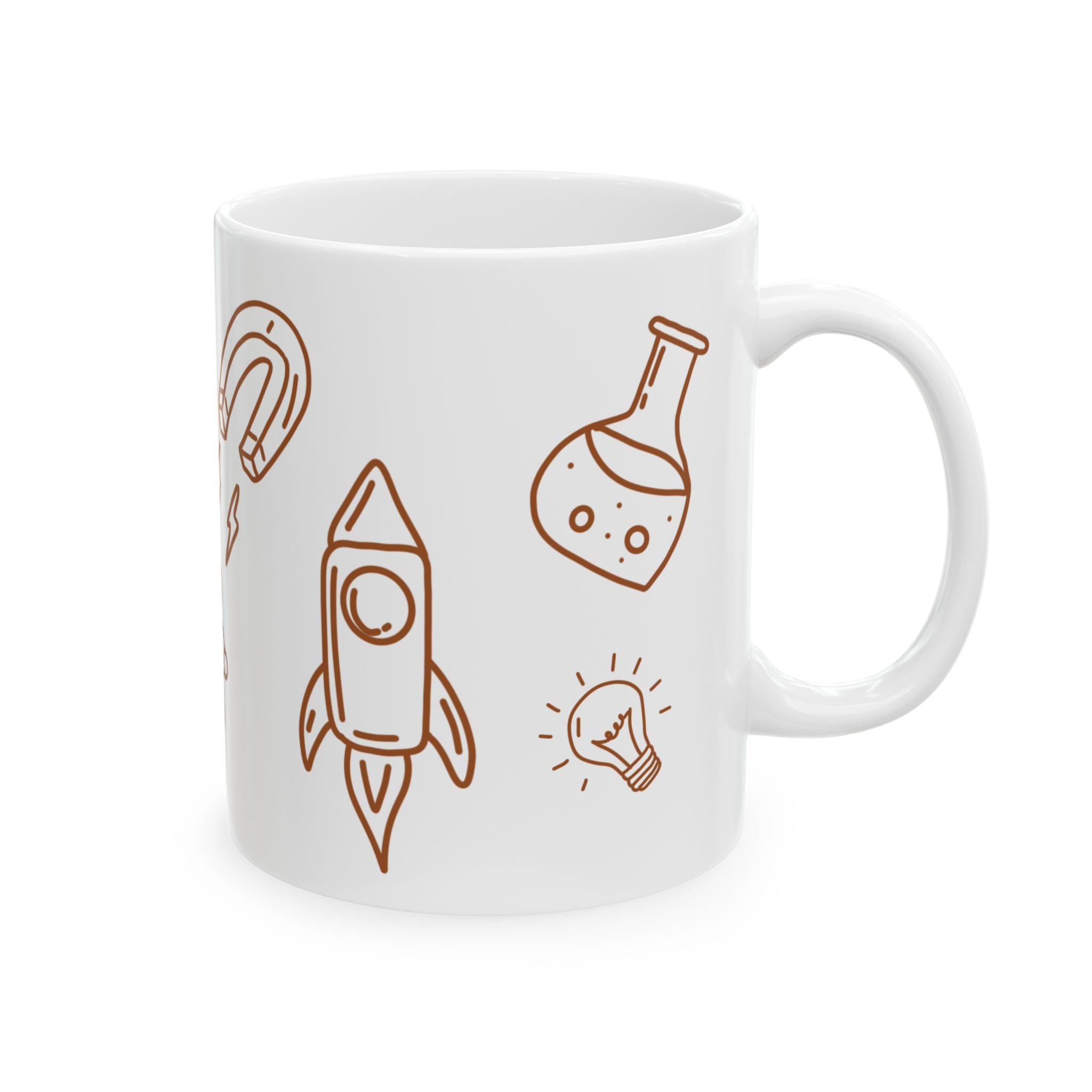 Science Doodles Ceramic Mug — STEM Icons Coffee Cup 11 oz