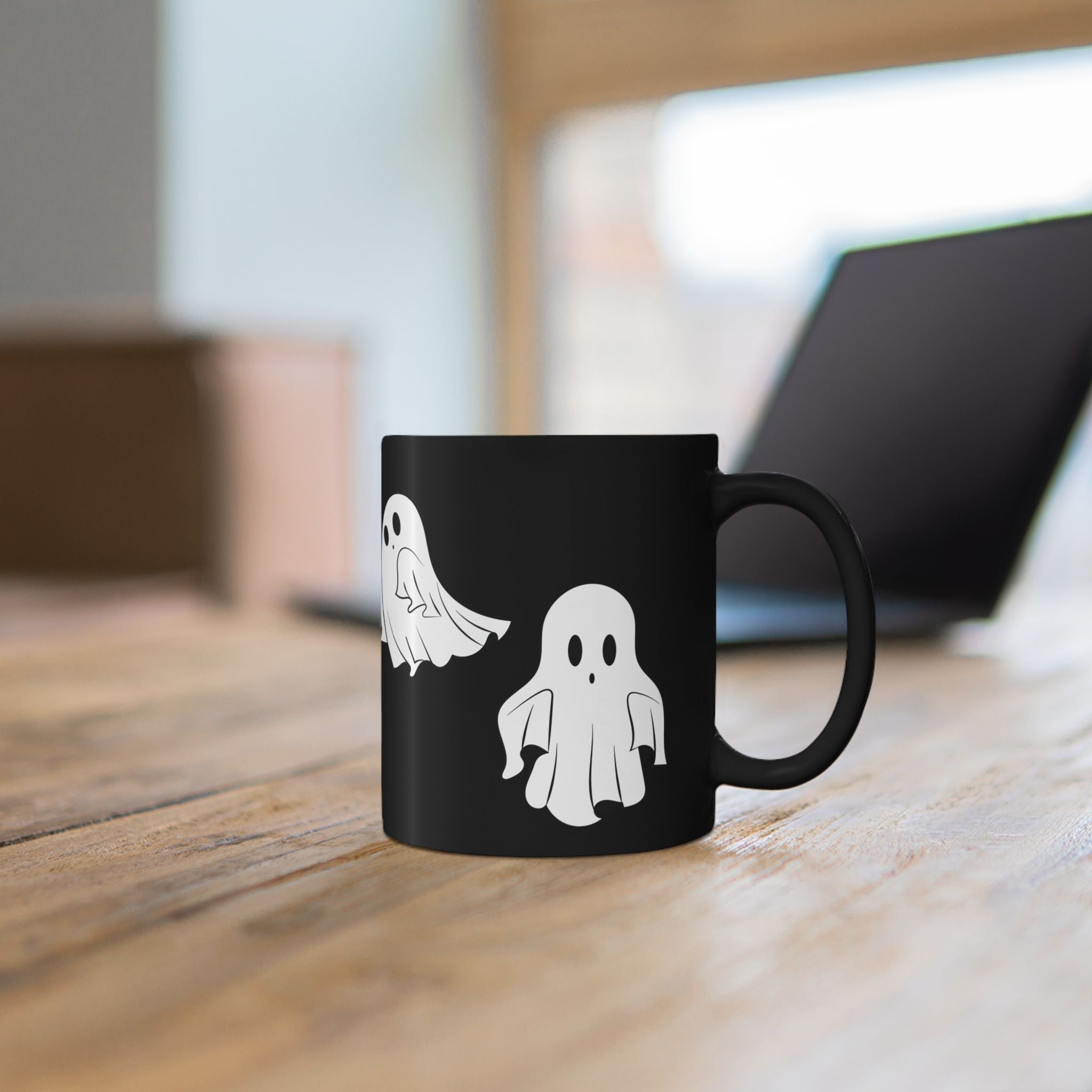Ghost Pattern Black Mug – Cute Halloween Coffee Cup (11oz & 15oz)