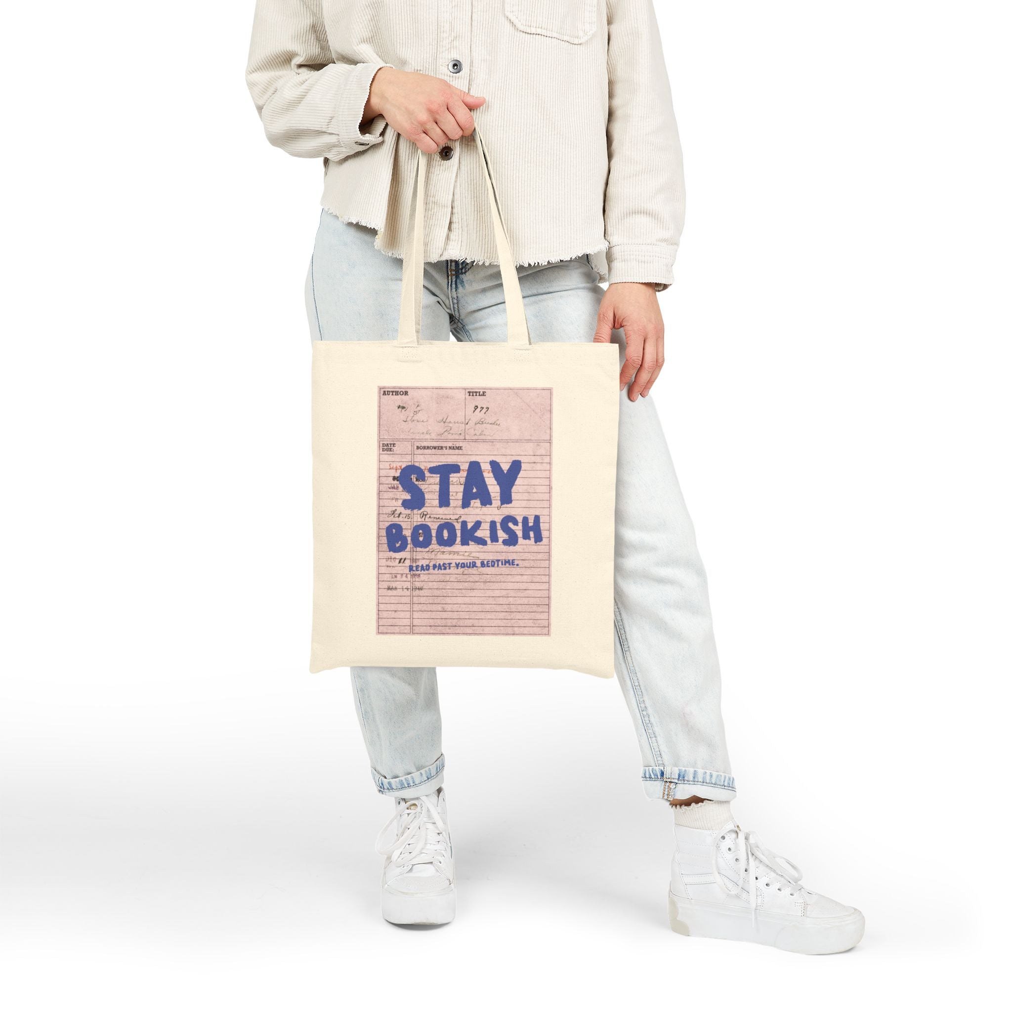 Stay Bookish Canvas Tote Bag — Library Card Book Lover Bookish Tote