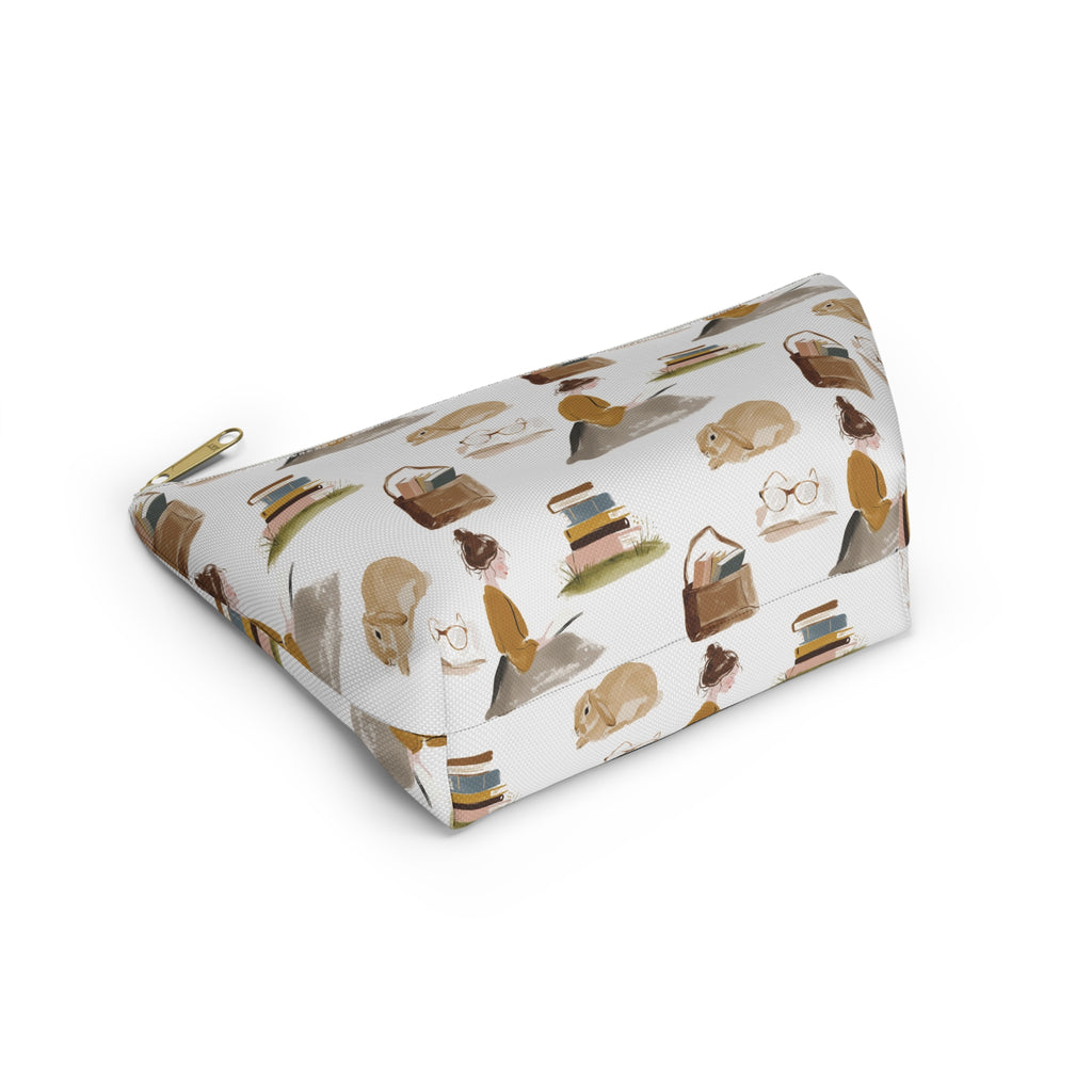 Cozy Reading Accessory Pouch — Cats, Books & Tea T-Bottom Makeup Bag
