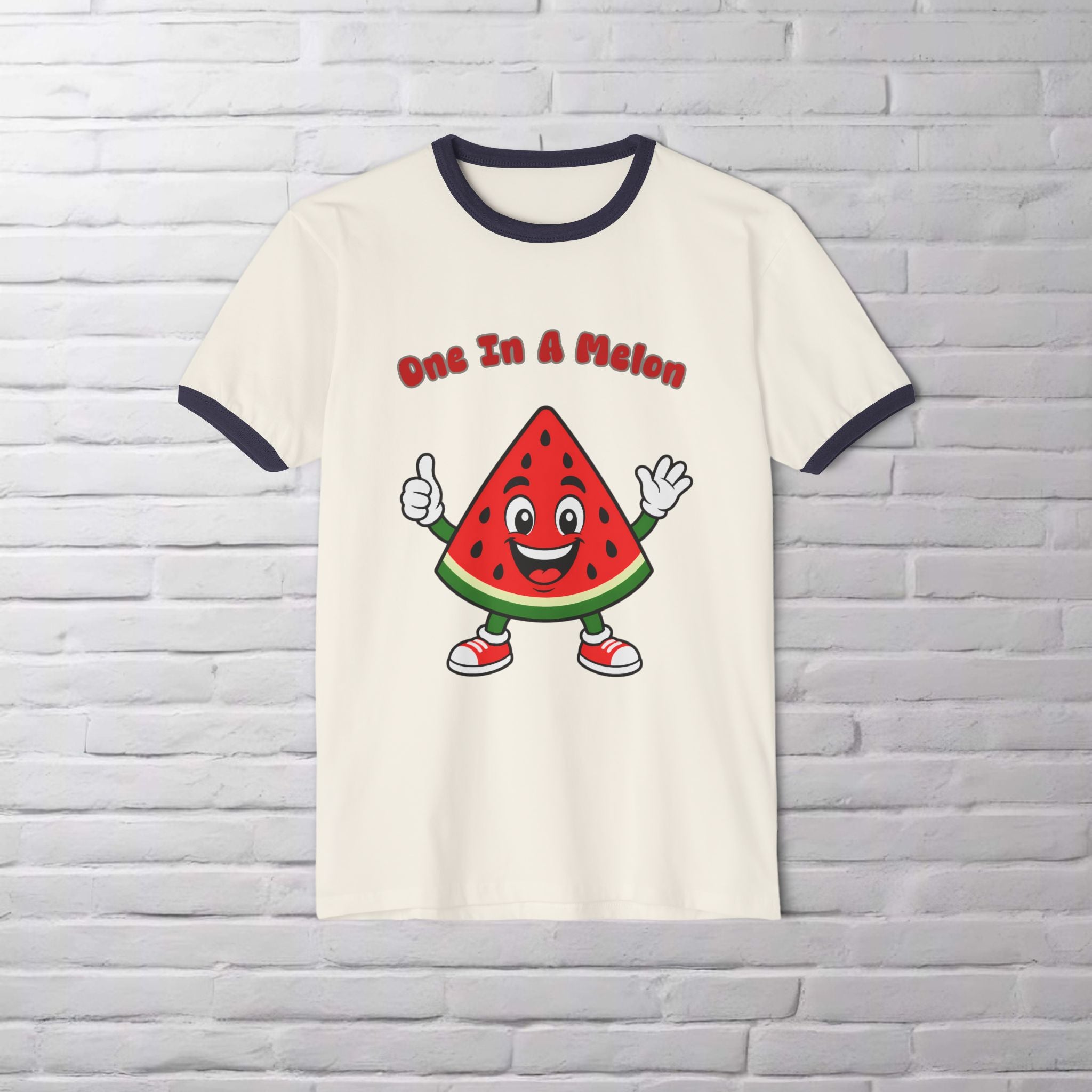 "One In A Melon" Cute Watermelon Slice Graphic Ringer Tee