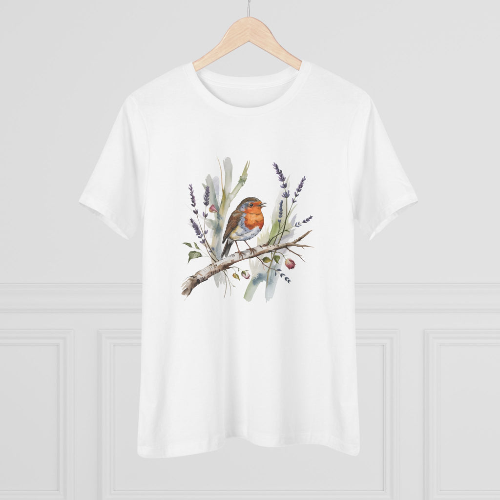 Women's Tee — Watercolor Robin Bird Floral Graphic