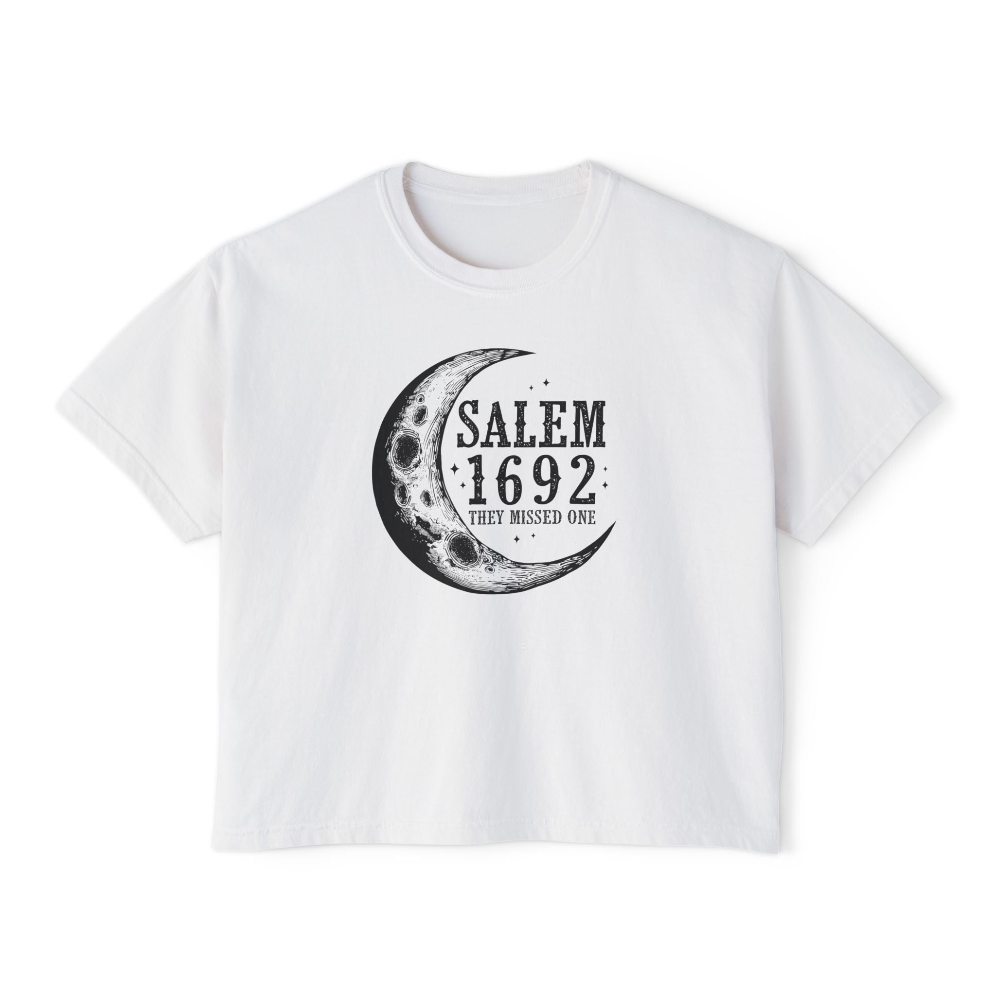 Salem 1692 Crescent Moon Women's Boxy Tee — Witchy Moon Phases Graphic