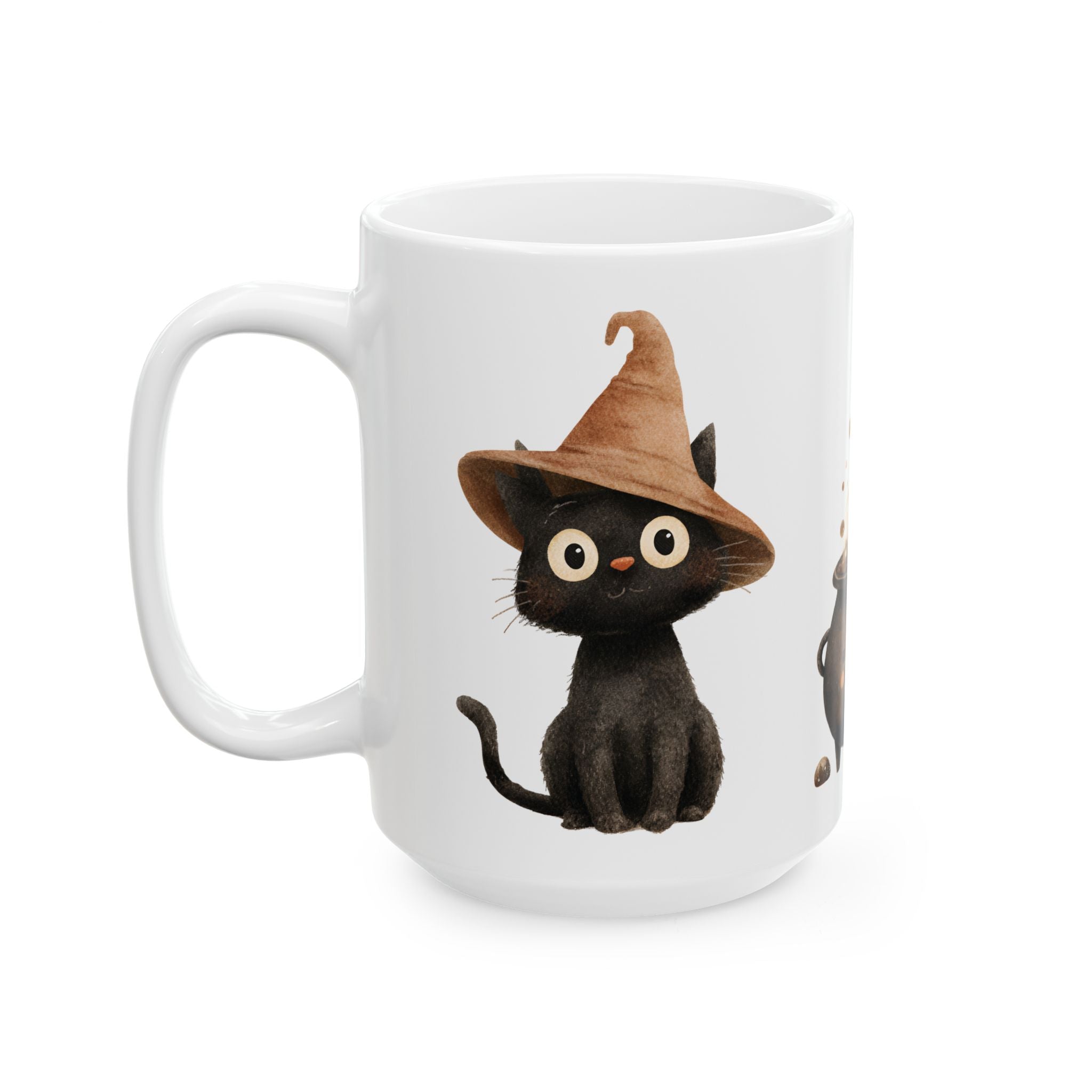 Bubbling Cauldron — Ceramic Mug, Black Cat Graphic (11oz/15oz)