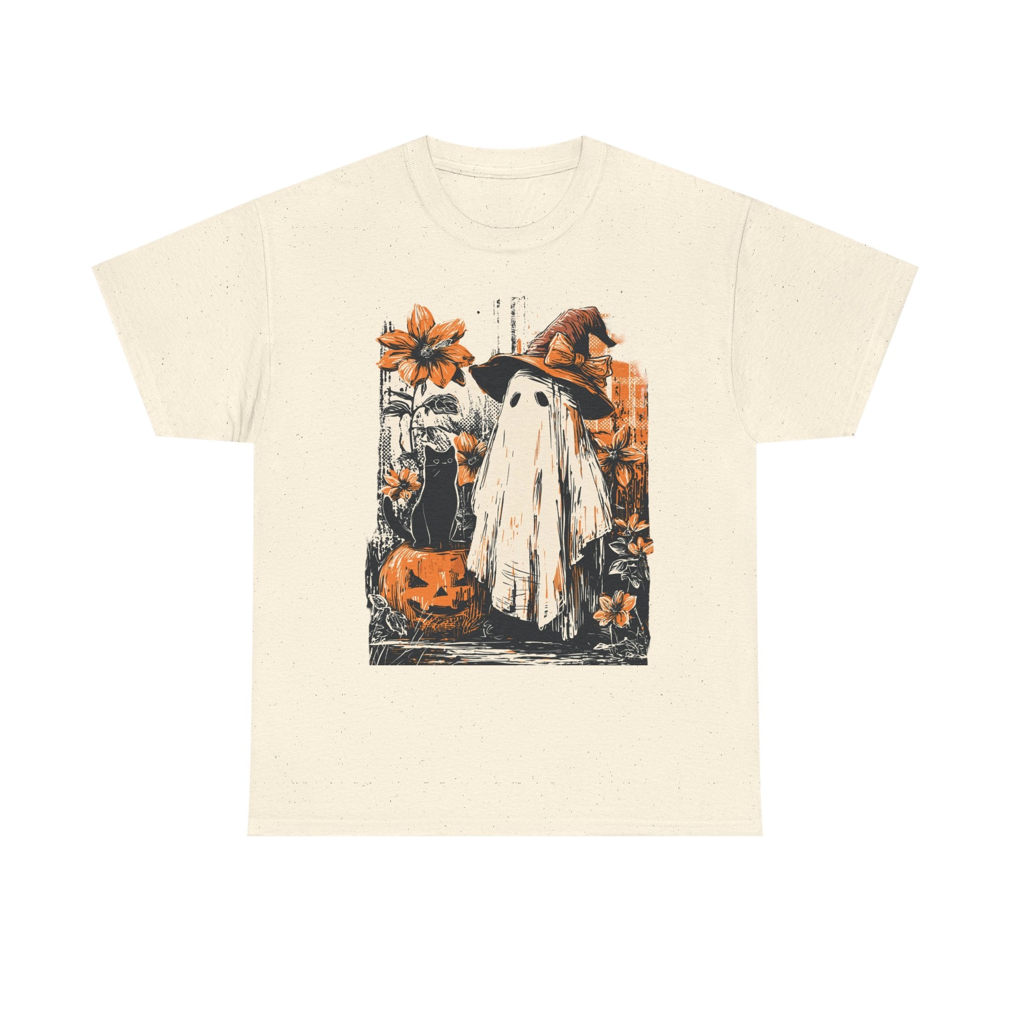 Halloween Ghost Tee — Cute Retro Ghost with Pumpkins & Witch Hat