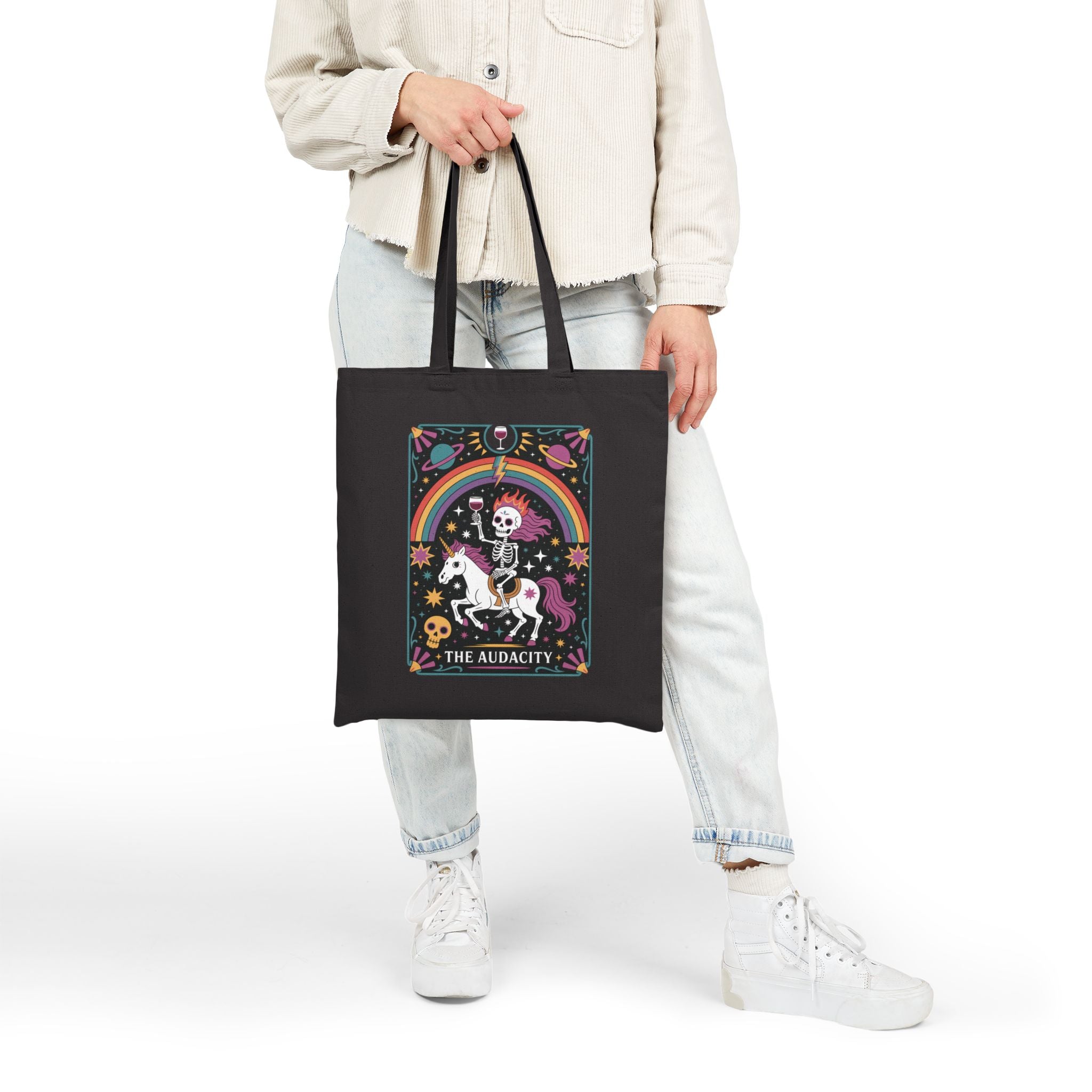 Audacity Funny Tarot Tote Bag — Humorous Tarot Canvas Tote