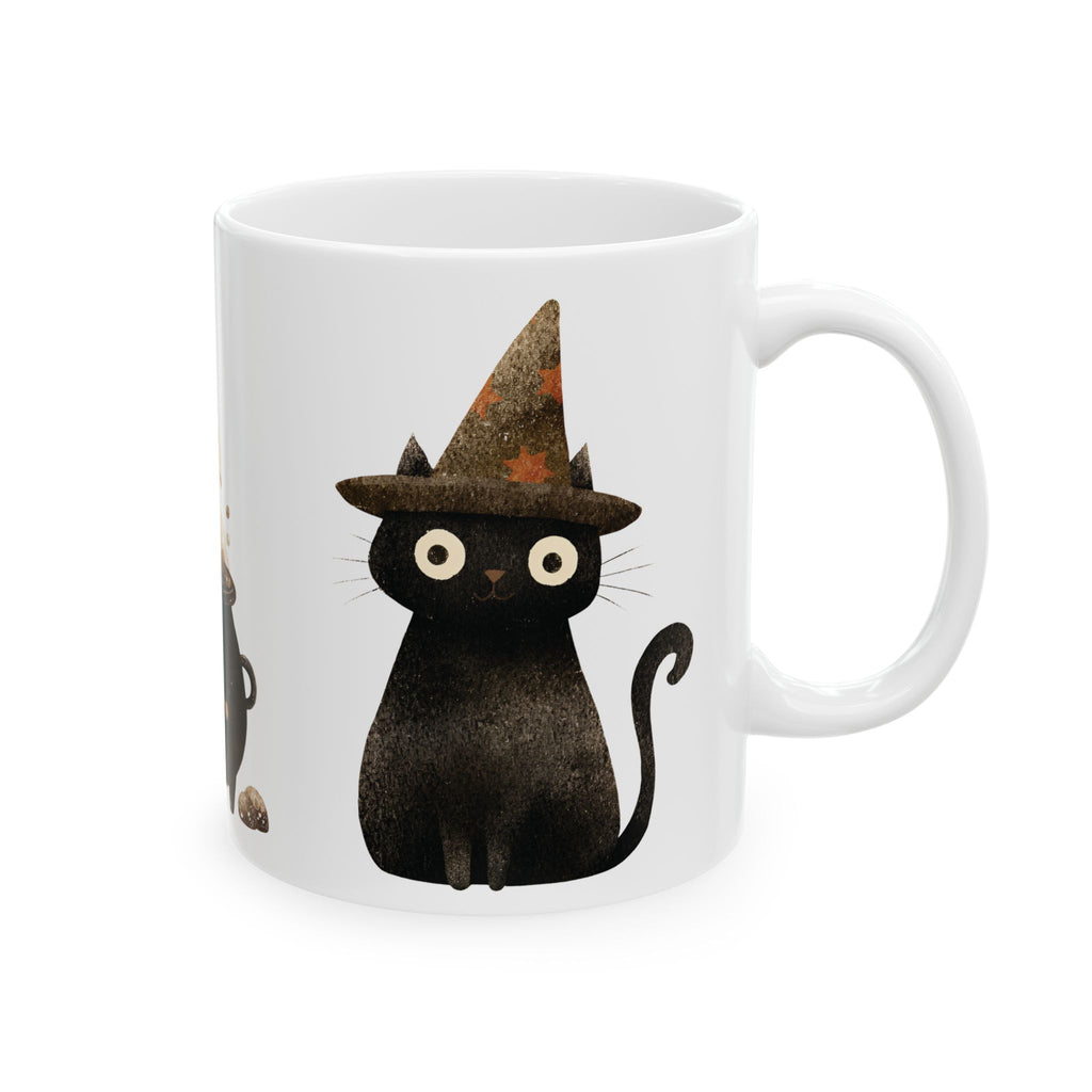 Witch Cat Ceramic Mug — Cute Black Cats & Bubbling Cauldron Coffee Cup (11oz/15oz)