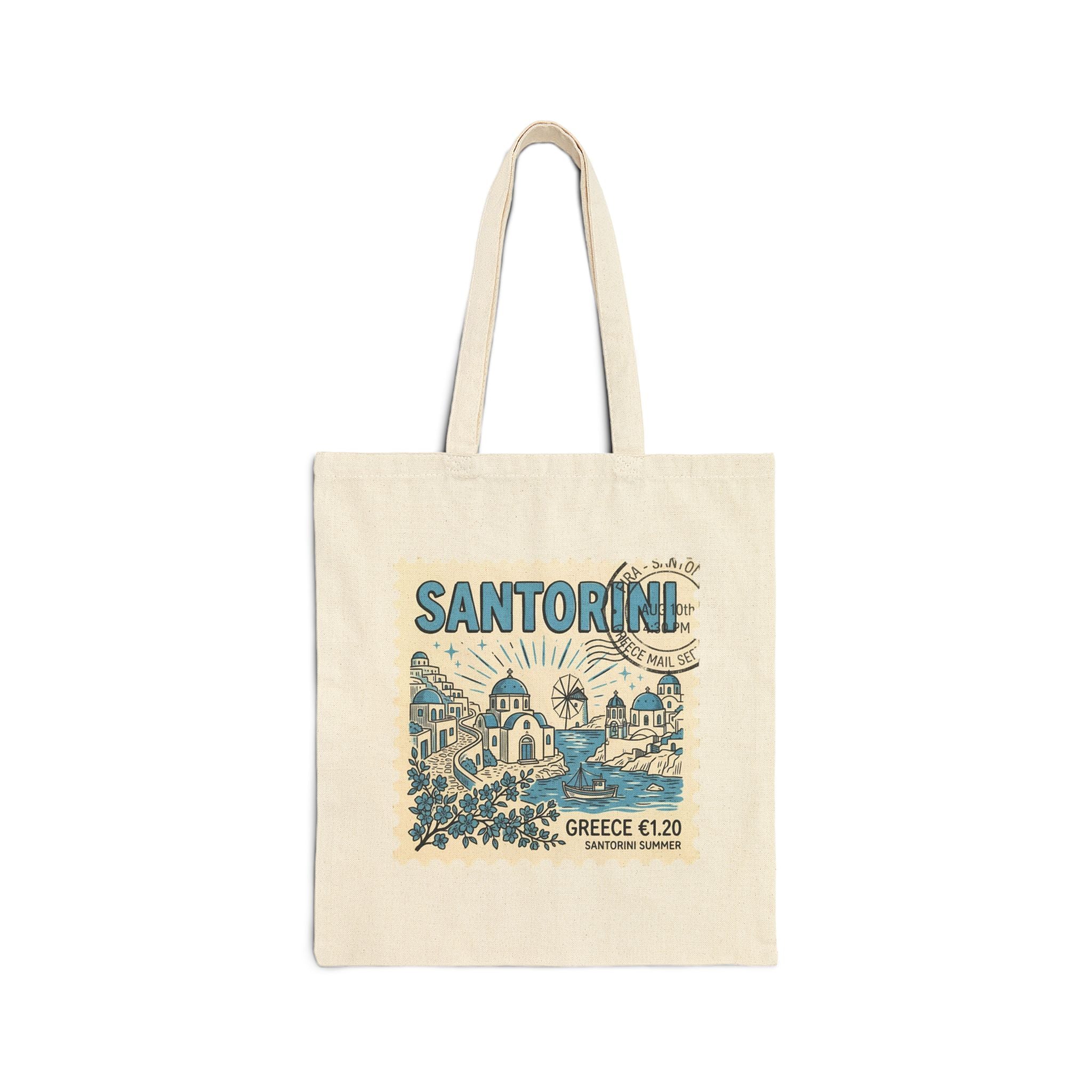 Santorini Canvas Tote Bag – Greek Island Travel Market Bag