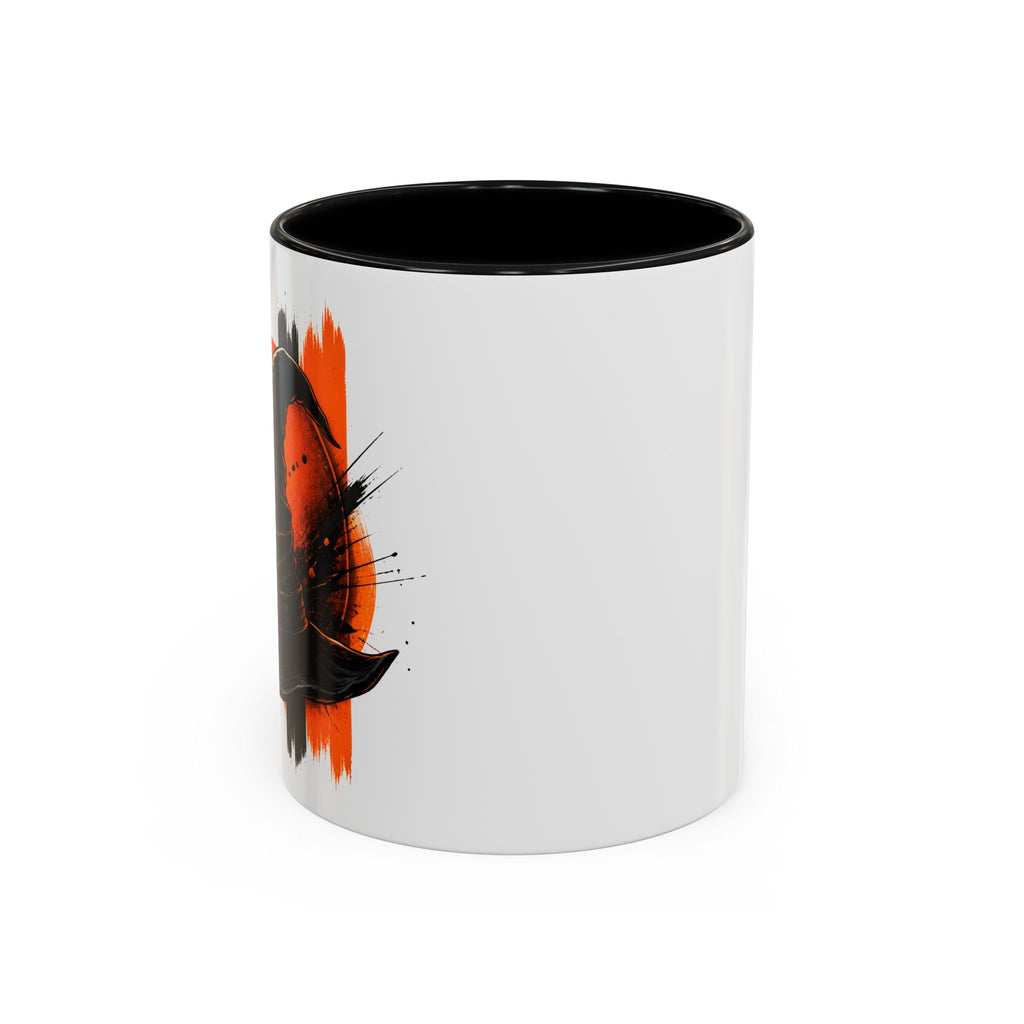 Black Hat & Orange Brushstroke Accent Coffee Mug — Halloween Cat Coffee Cup (11/15oz)