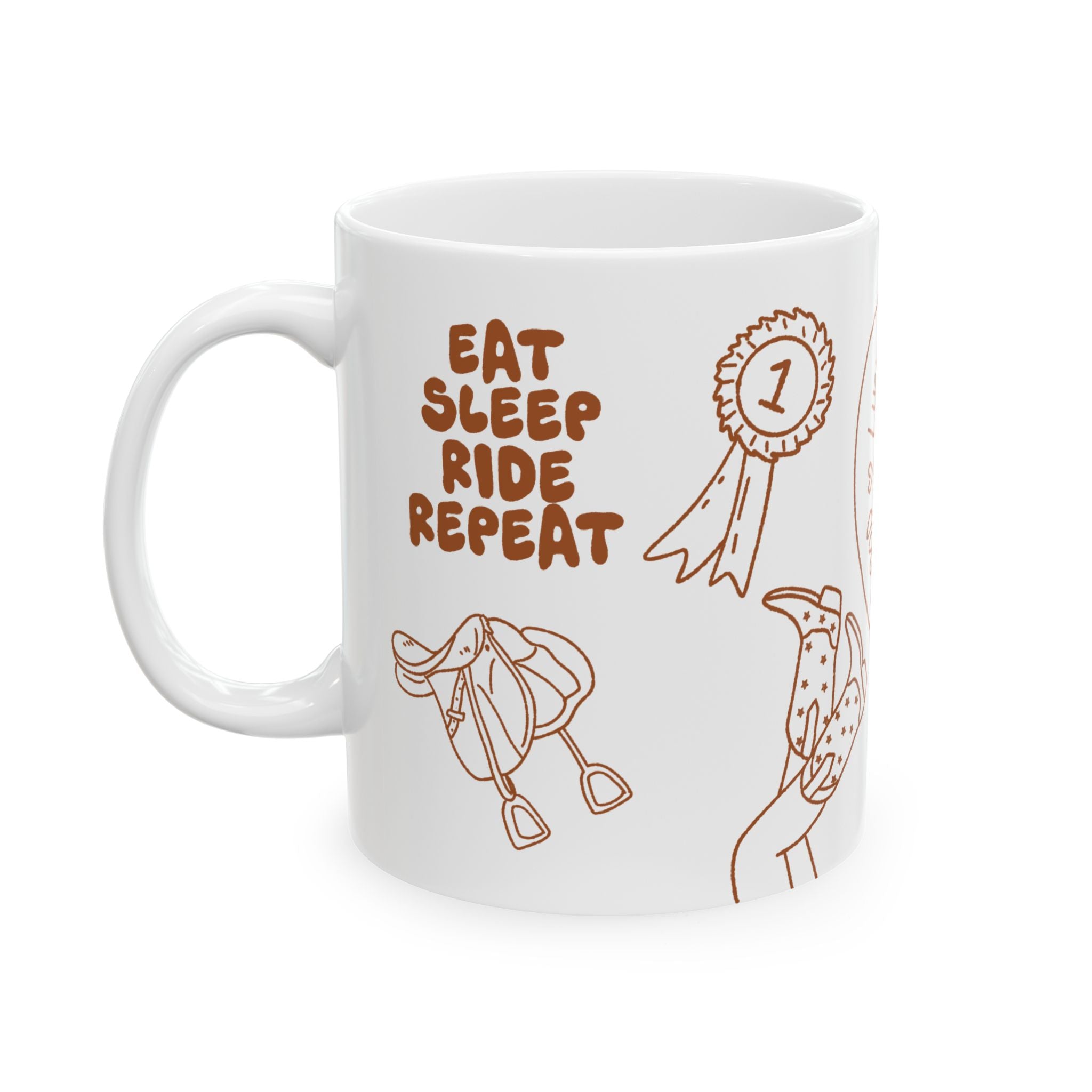 Horse Girl Doodles Ceramic Mug — Equestrian Lucky Charm Coffee Cup (11oz)