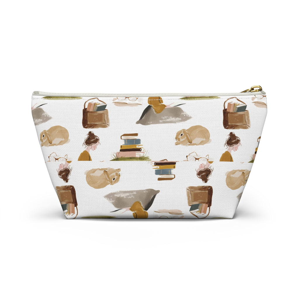 Cozy Reading Accessory Pouch — Cats, Books & Tea T-Bottom Makeup Bag