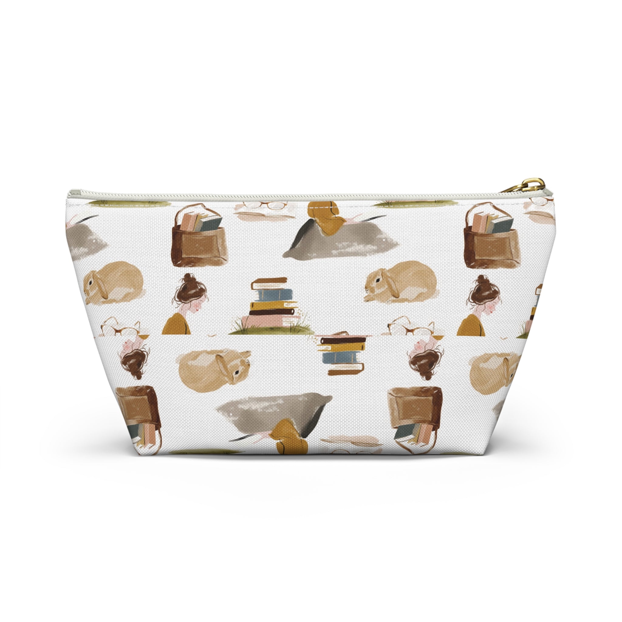 Cozy Reading Accessory Pouch — Cats, Books & Tea T-Bottom Makeup Bag