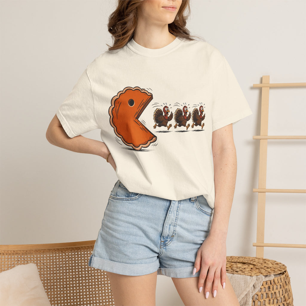 Pac-Man Pie T-Shirt — Funny Thanksgiving Turkey Chase Tee